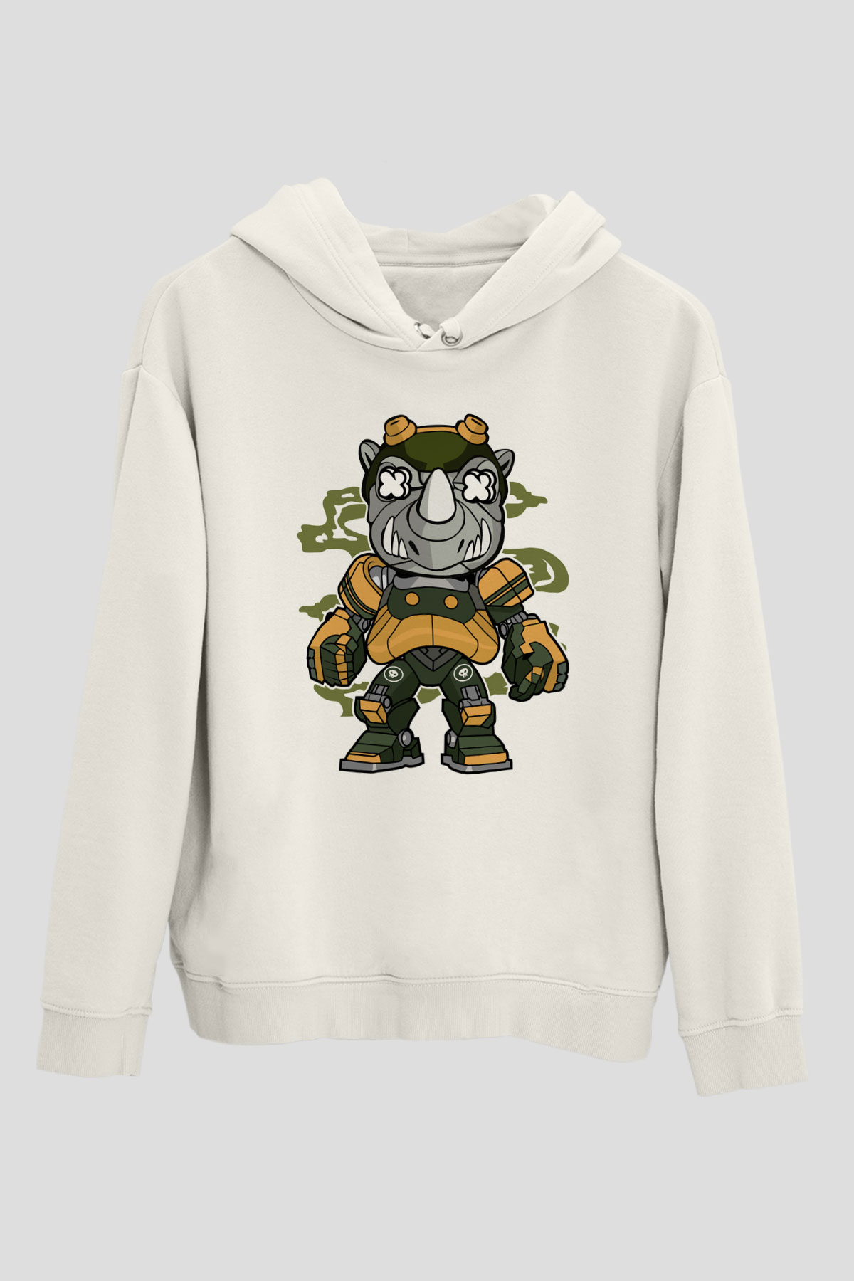 Rock Steady Mecha Baskılı Beyaz Unisex Hoodie