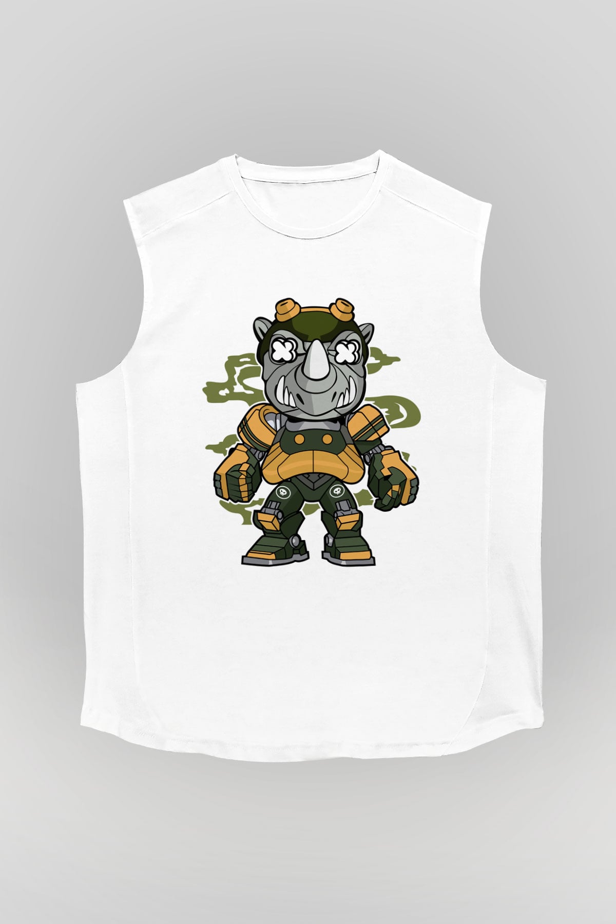 Rock Steady Mecha Baskılı Beyaz Unisex Kolsuz Tişört
