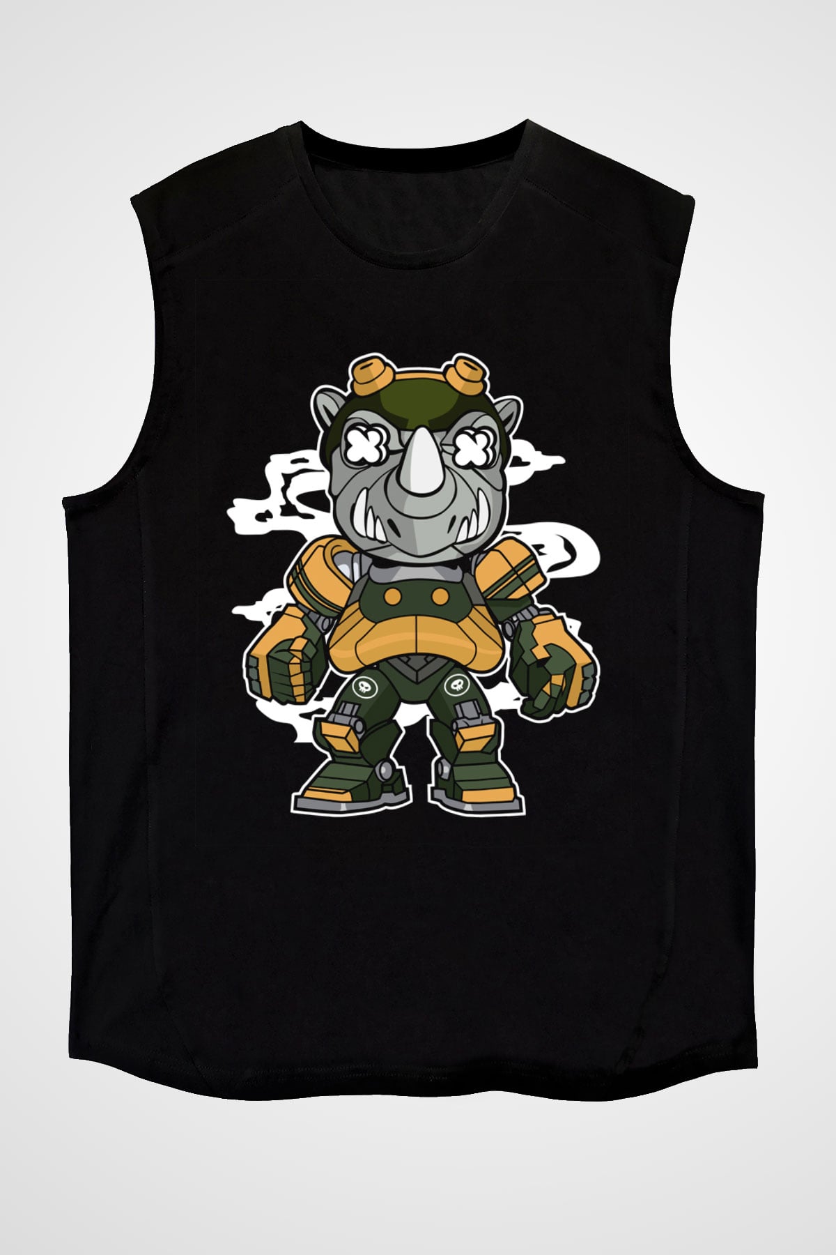 Rock Steady Mecha Baskılı Siyah Unisex Kolsuz Tişört