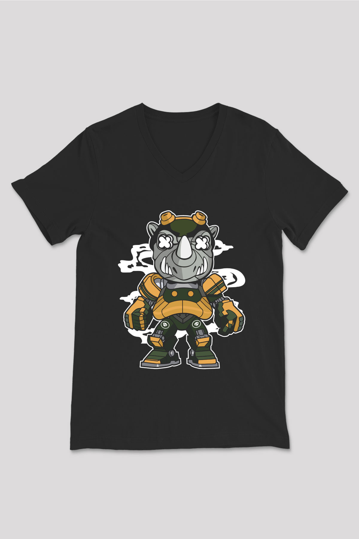 Rock Steady Mecha Baskılı Siyah Unisex V Yaka Tişört