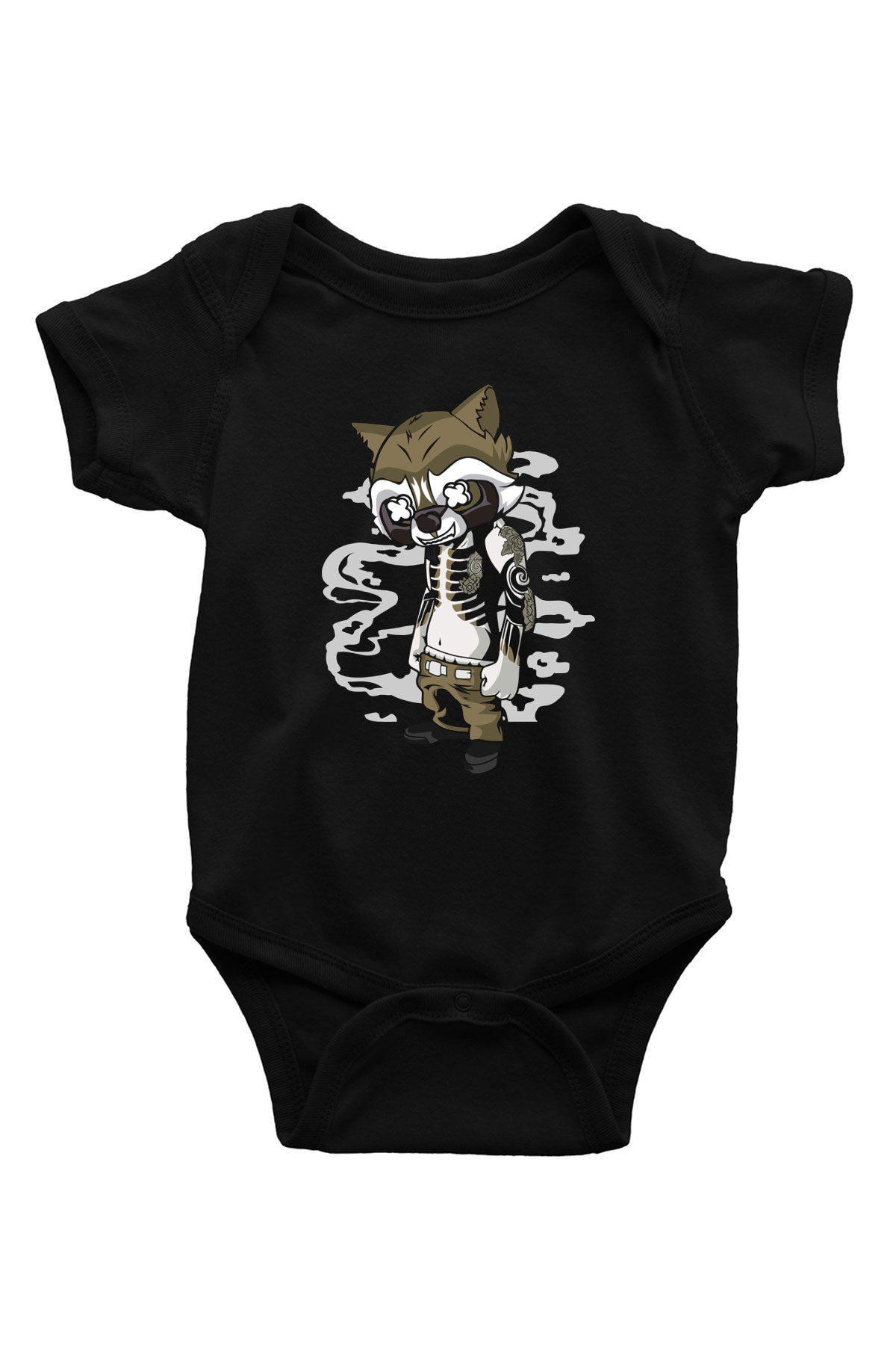 Rocket Gangster Baskılı Siyah Bebek Body - Zıbın