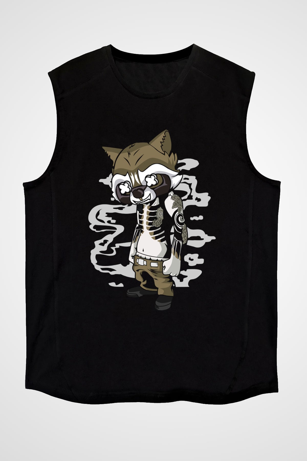 Rocket Gangster Baskılı Siyah Unisex Kolsuz Tişört