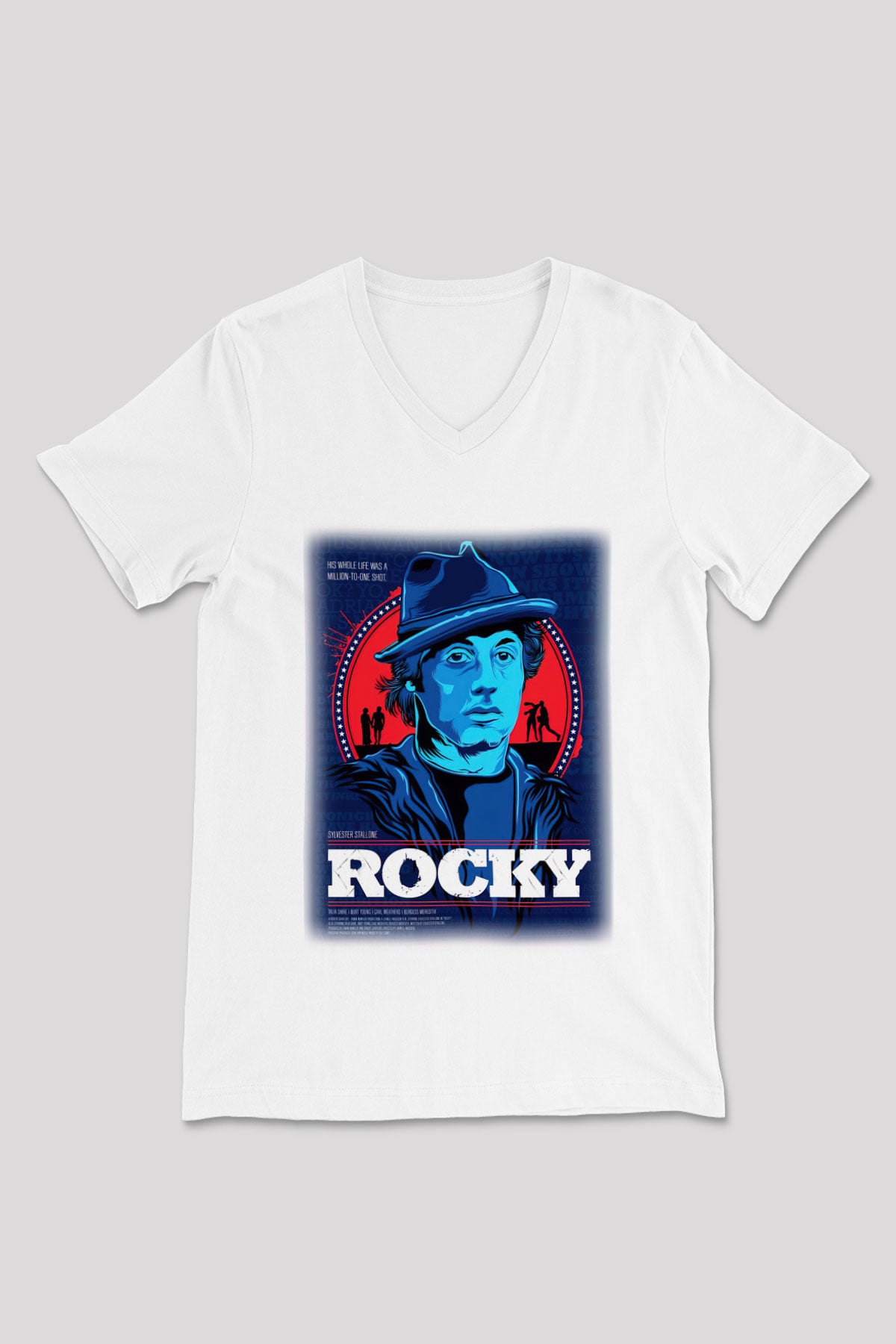 Rocky Beyaz Unisex V Yaka Tişört T-Shirt