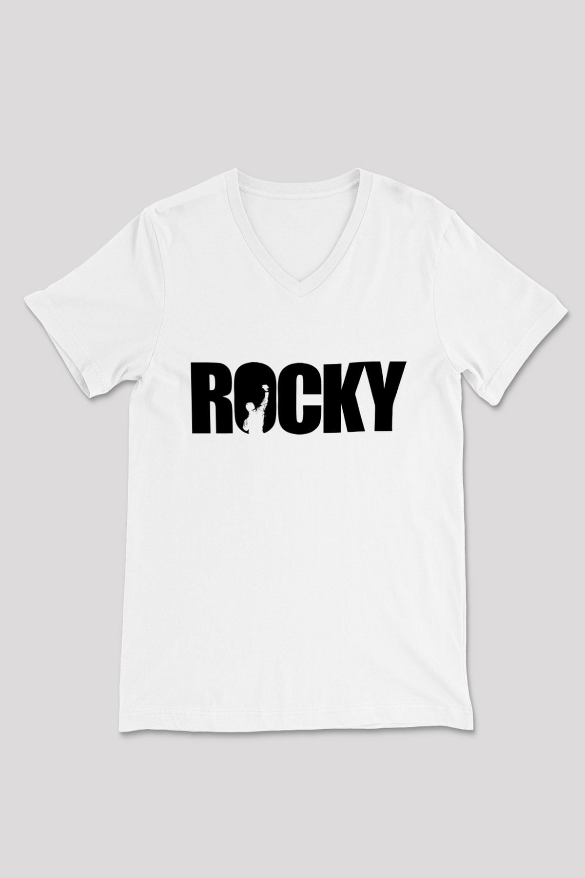 Rocky Beyaz Unisex V Yaka Tişört T-Shirt