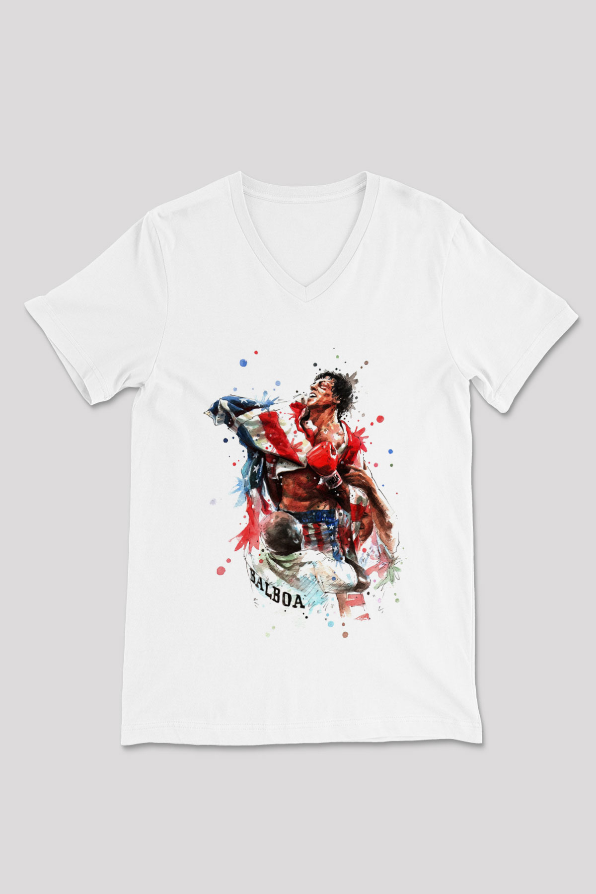 Rocky Beyaz Unisex V Yaka Tişört T-Shirt