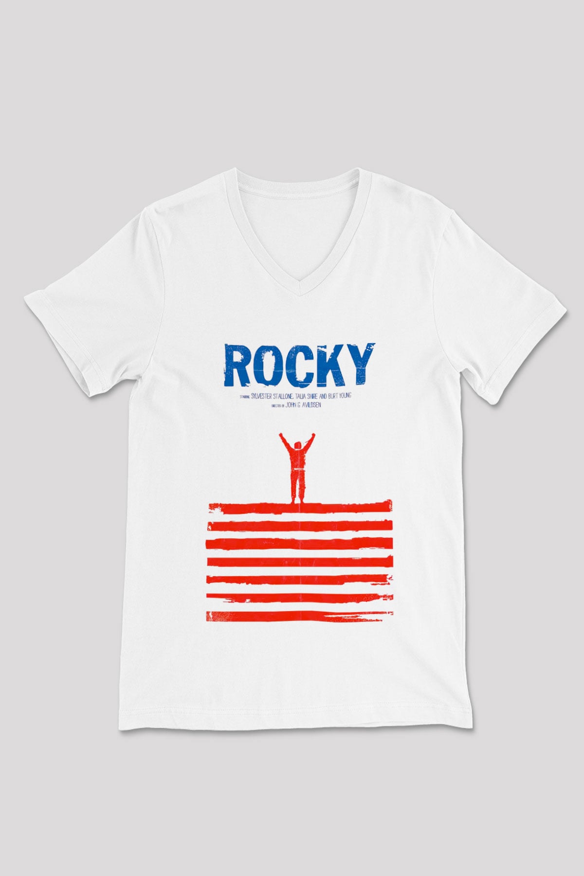 Rocky Beyaz Unisex V Yaka Tişört T-Shirt