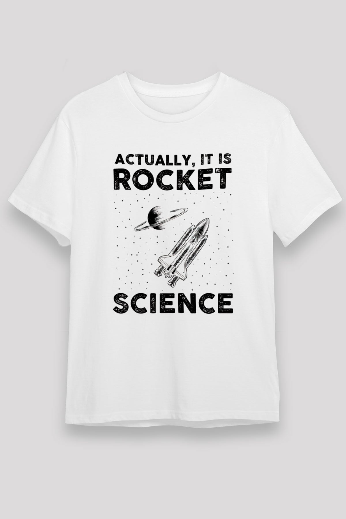 Roket Bilim Baskılı Unisex Beyaz Tişört - Tshirt