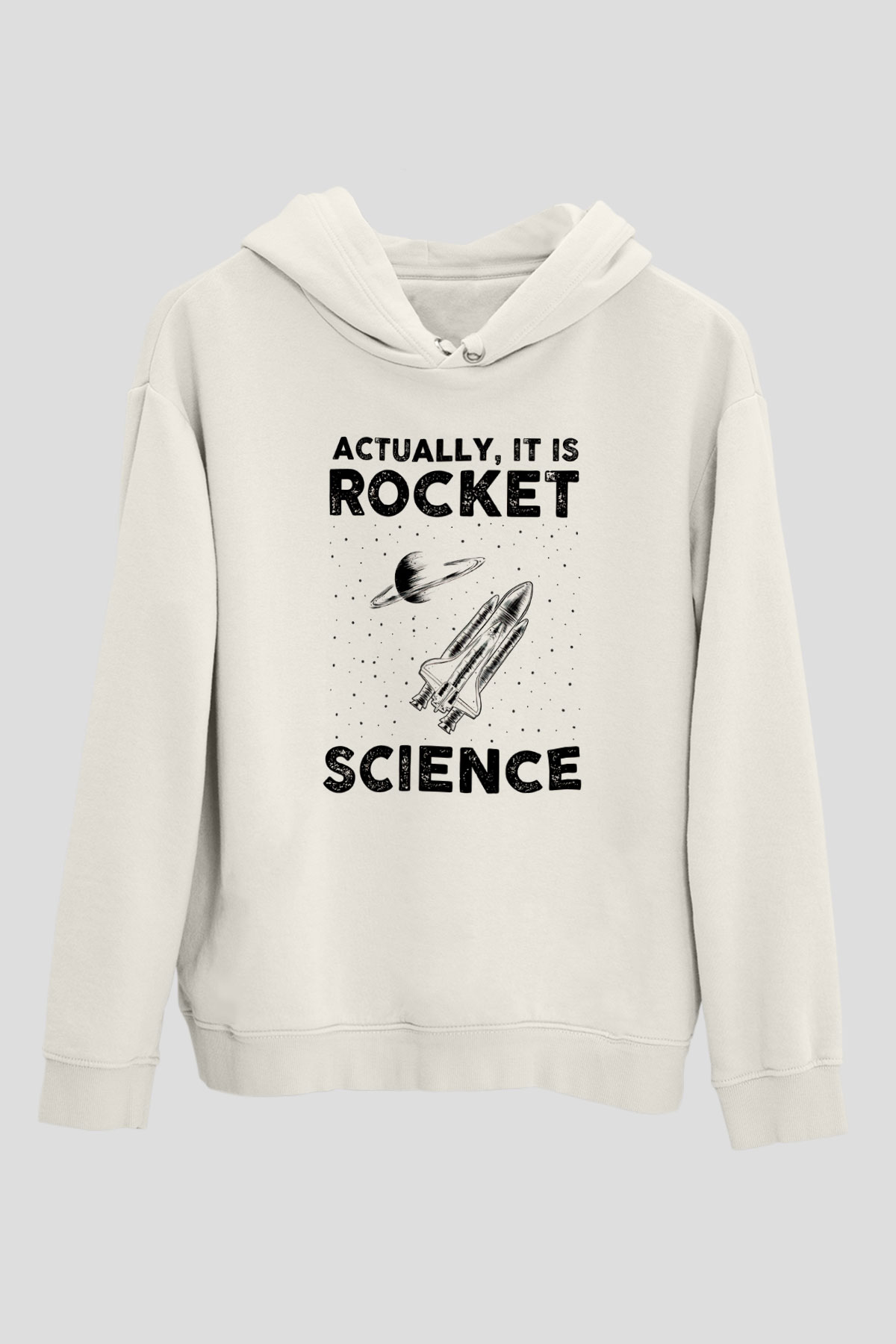 Roket Bilim Baskılı Unisex Ekru Hoodie