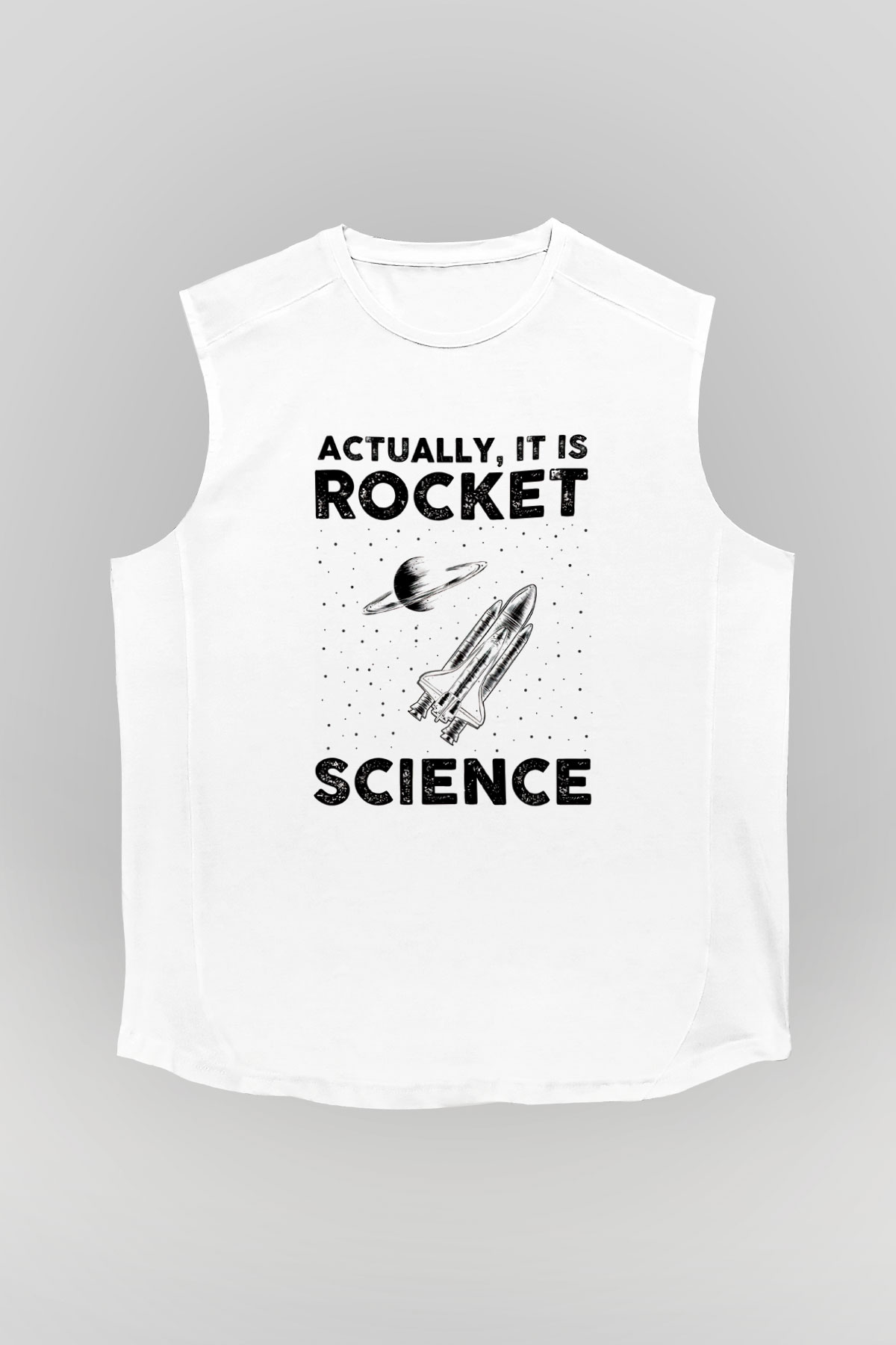 Roket Bilim Baskılı Unisex Kolsuz Beyaz Tişört - Tshirt