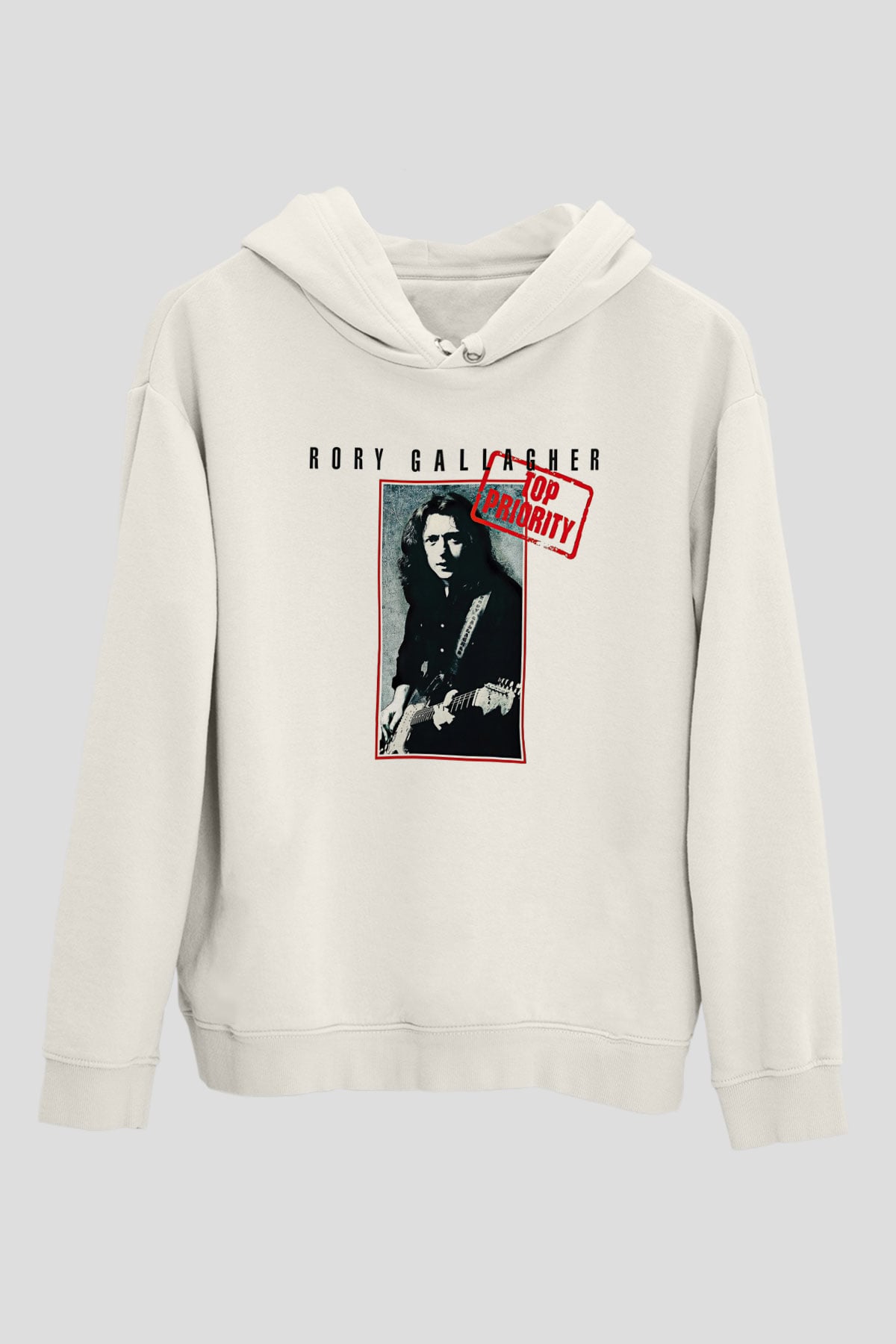 Rory Gallagher Baskılı Beyaz Unisex Kapüşonlu Sweatshirt