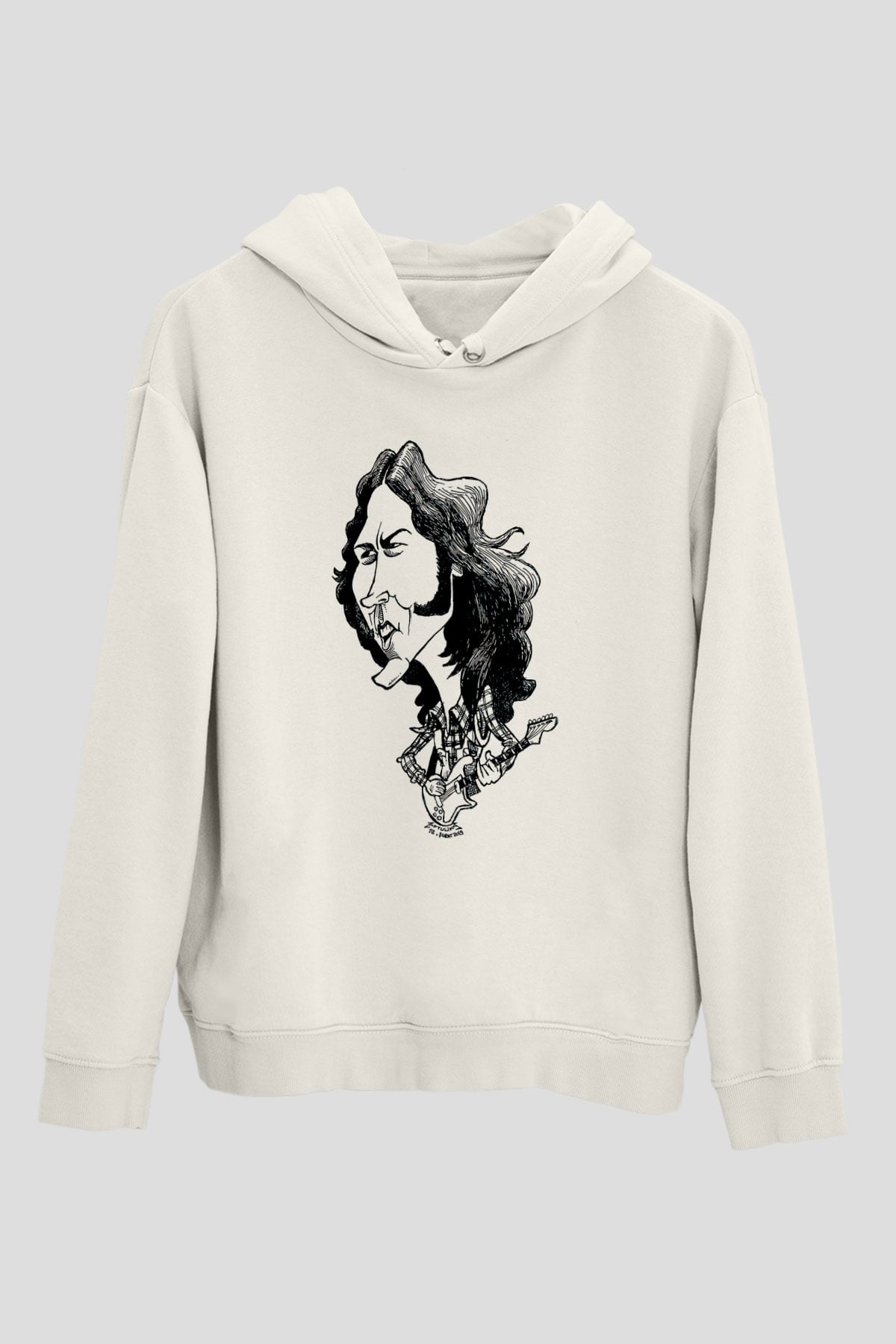 Rory Gallagher Baskılı Beyaz Unisex Kapüşonlu Sweatshirt