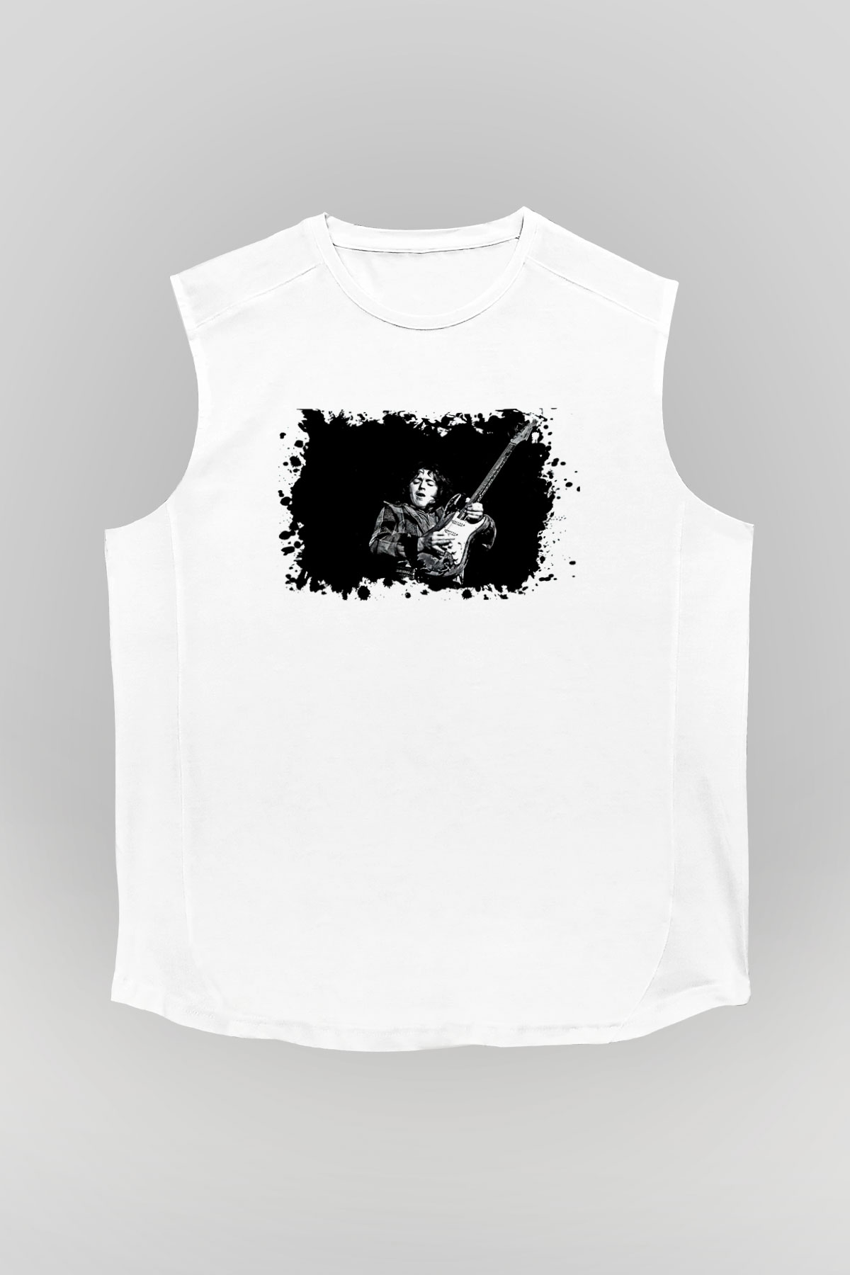 Rory Gallagher Baskılı Beyaz Unisex Kolsuz Tişört - Tshirt