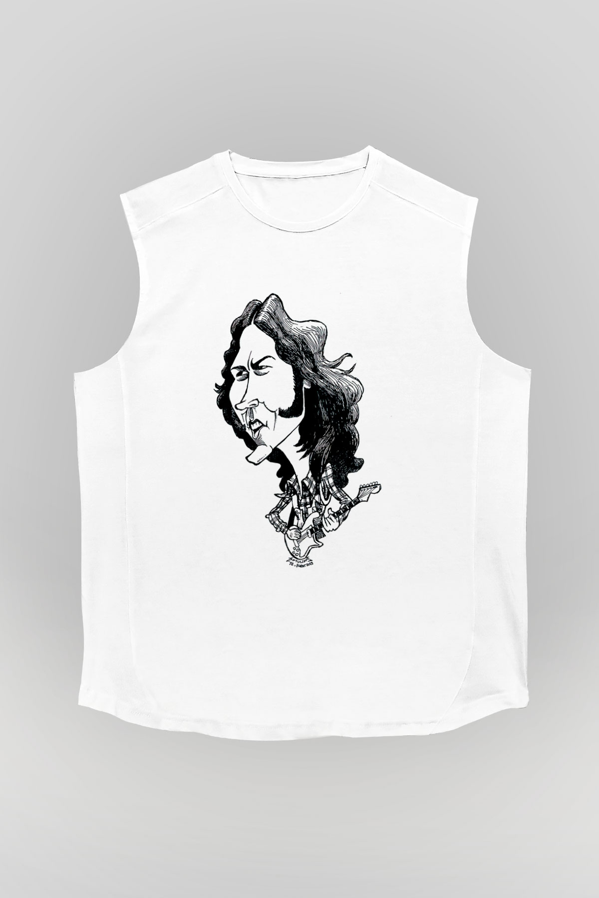 Rory Gallagher Baskılı Beyaz Unisex Kolsuz Tişört - Tshirt