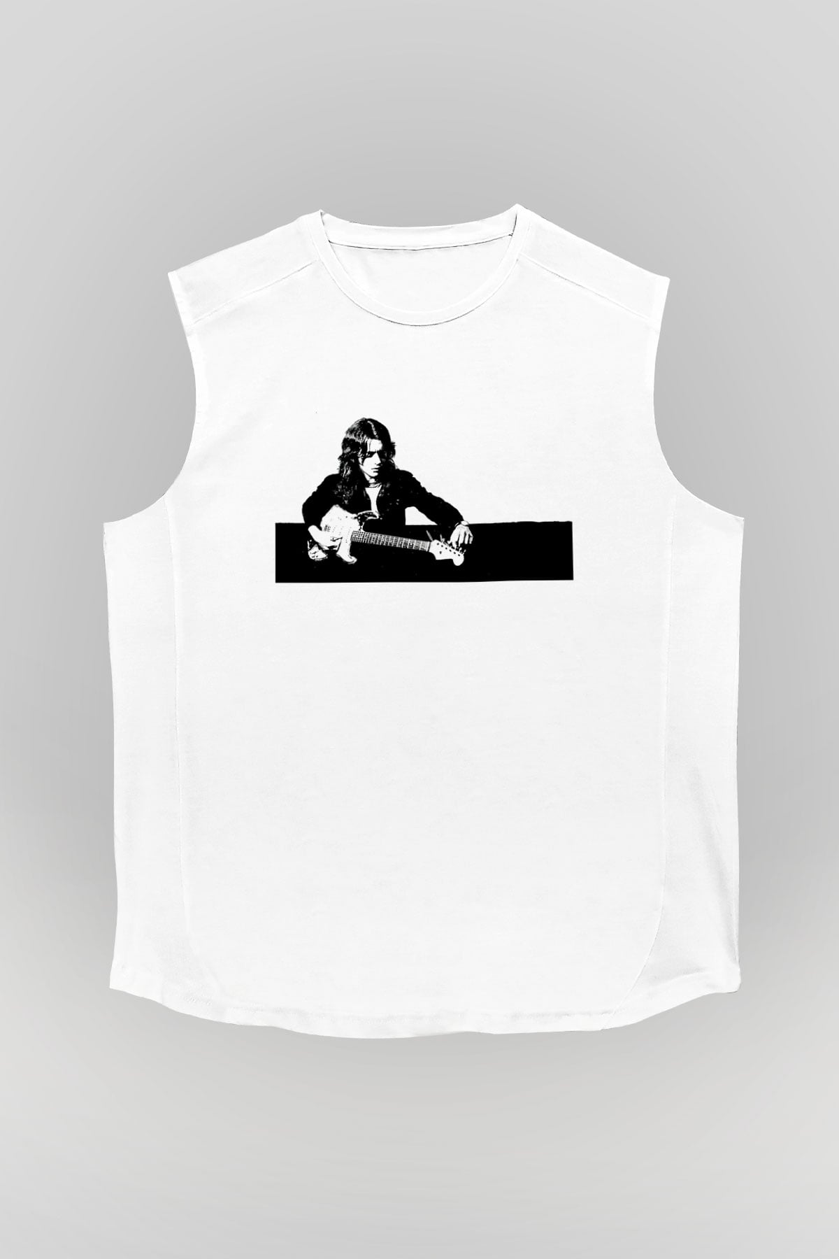 Rory Gallagher Baskılı Beyaz Unisex Kolsuz Tişört - Tshirt