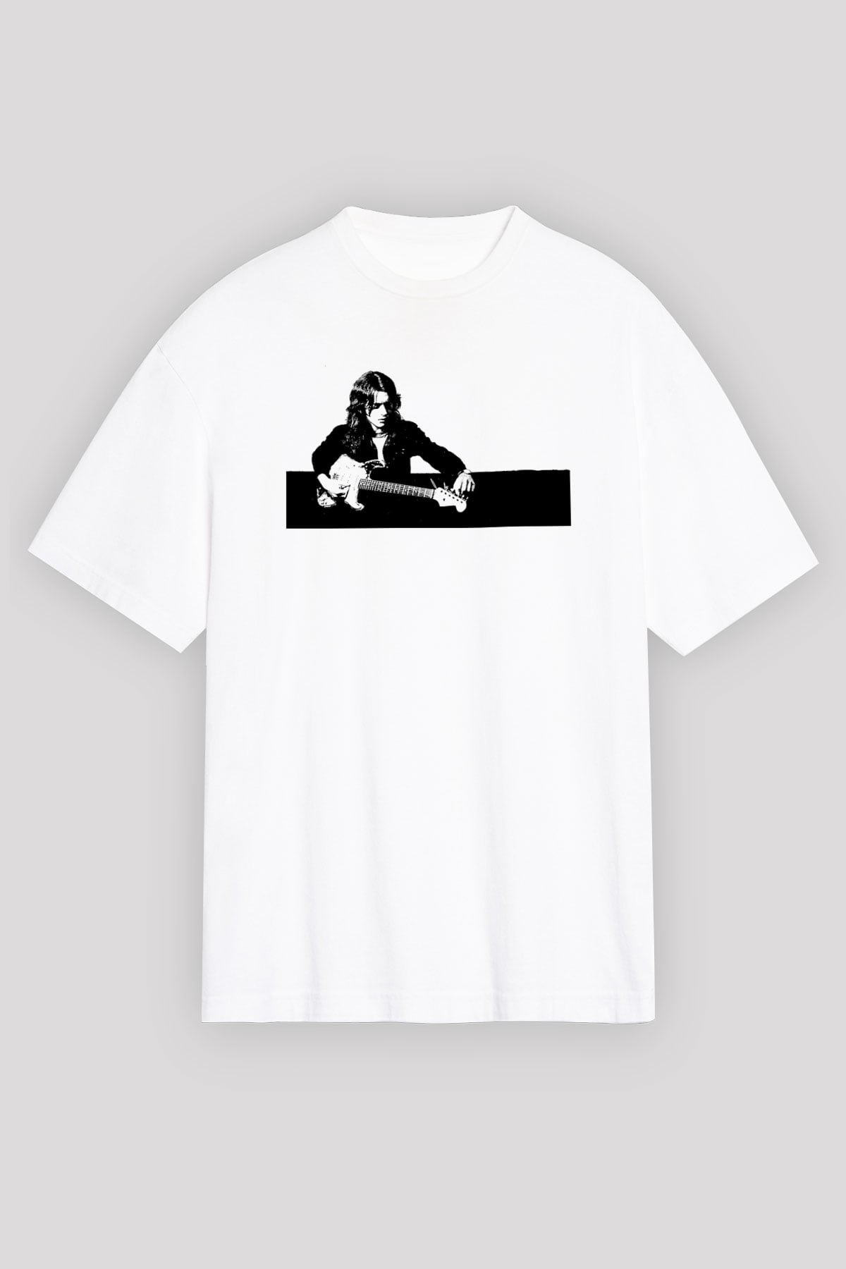 Rory Gallagher Baskılı Beyaz Unisex Oversize Tişört - Tshirt
