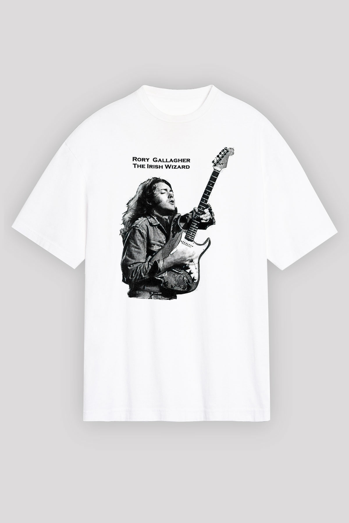 Rory Gallagher Baskılı Beyaz Unisex Oversize Tişört - Tshirt