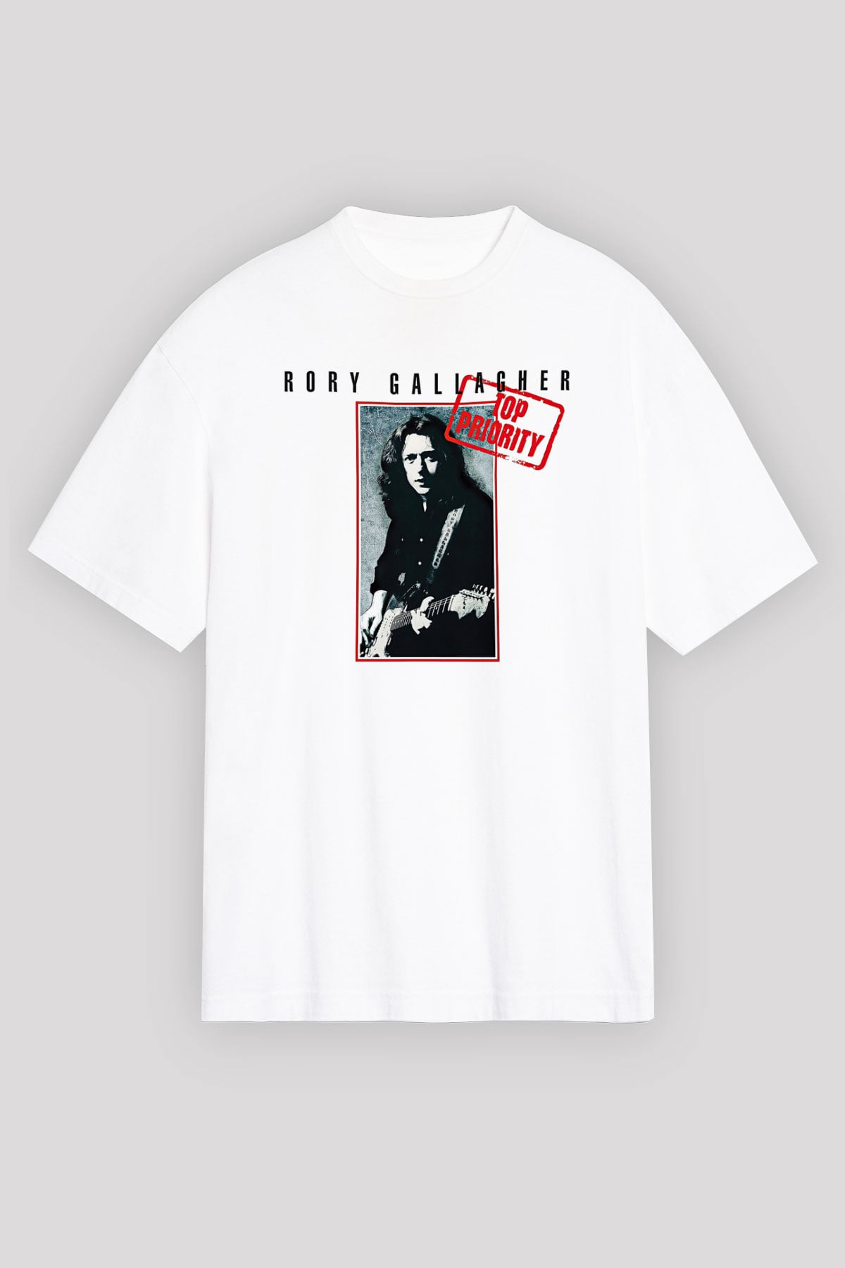 Rory Gallagher Baskılı Beyaz Unisex Oversize Tişört - Tshirt