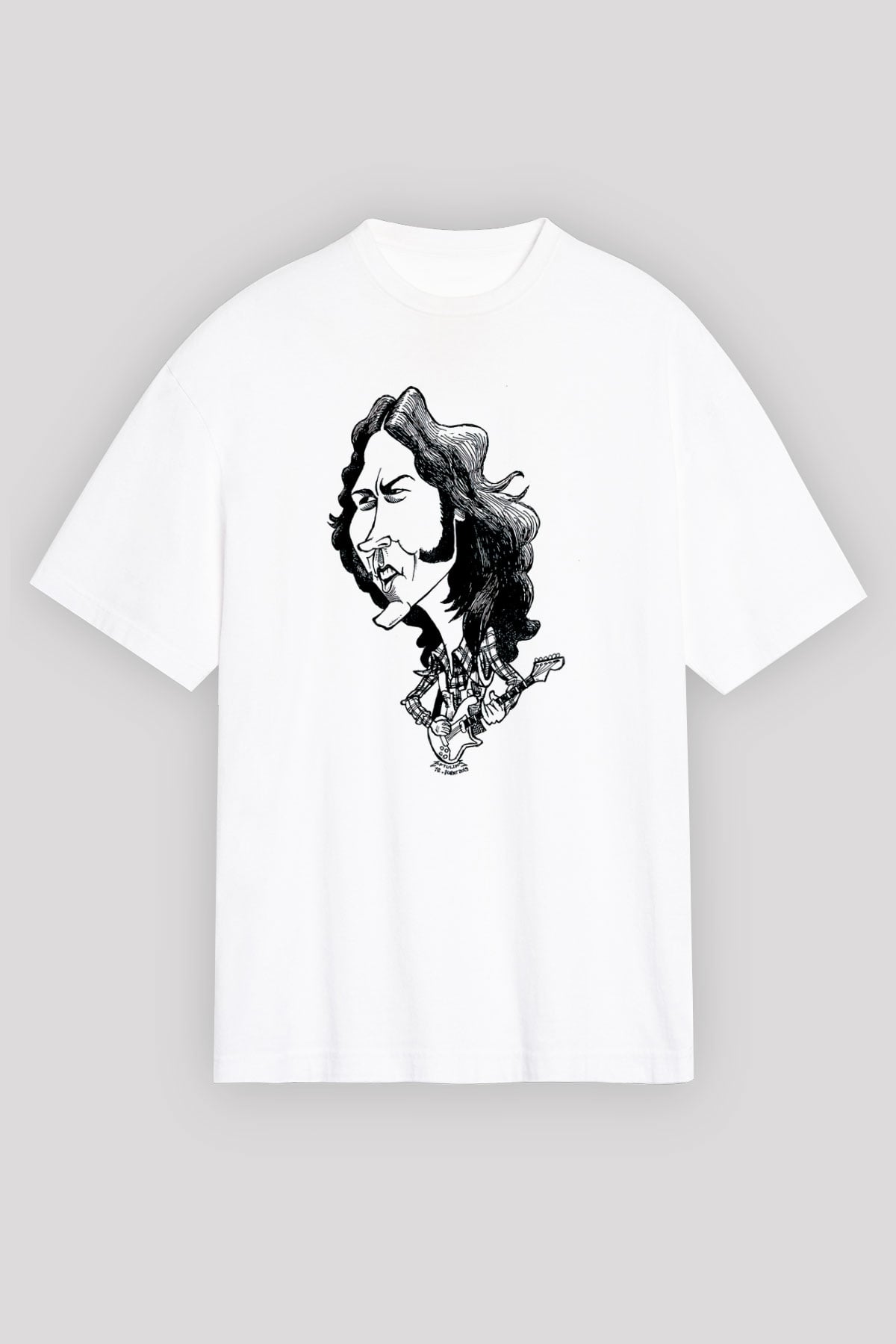 Rory Gallagher Baskılı Beyaz Unisex Oversize Tişört - Tshirt