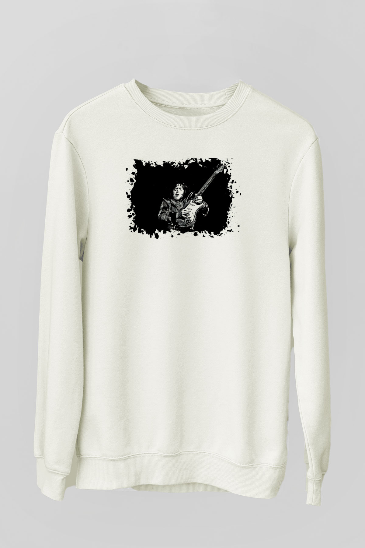 Rory Gallagher Baskılı Beyaz Unisex Sweatshirt