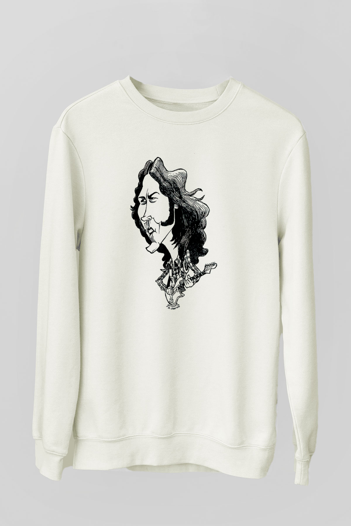 Rory Gallagher Baskılı Beyaz Unisex Sweatshirt