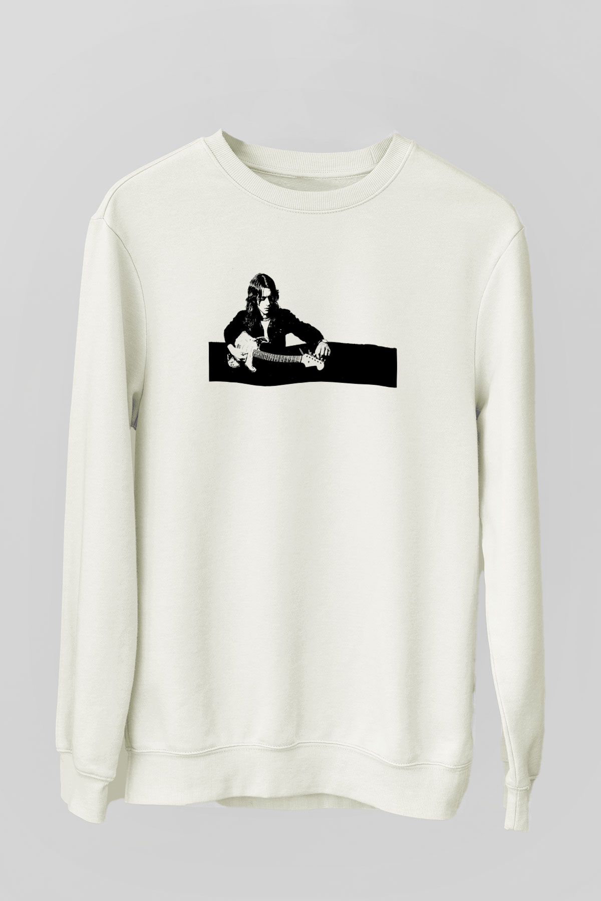Rory Gallagher Baskılı Beyaz Unisex Sweatshirt