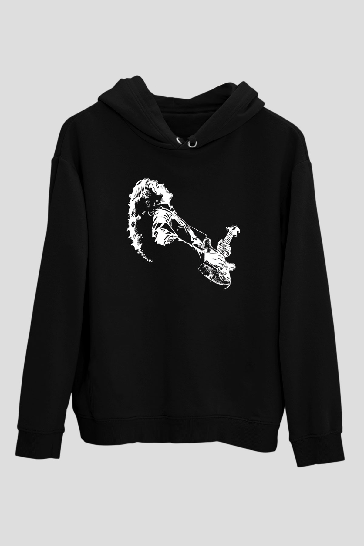 Rory Gallagher Baskılı Unisex Siyah Kapüşonlu Sweatshirt