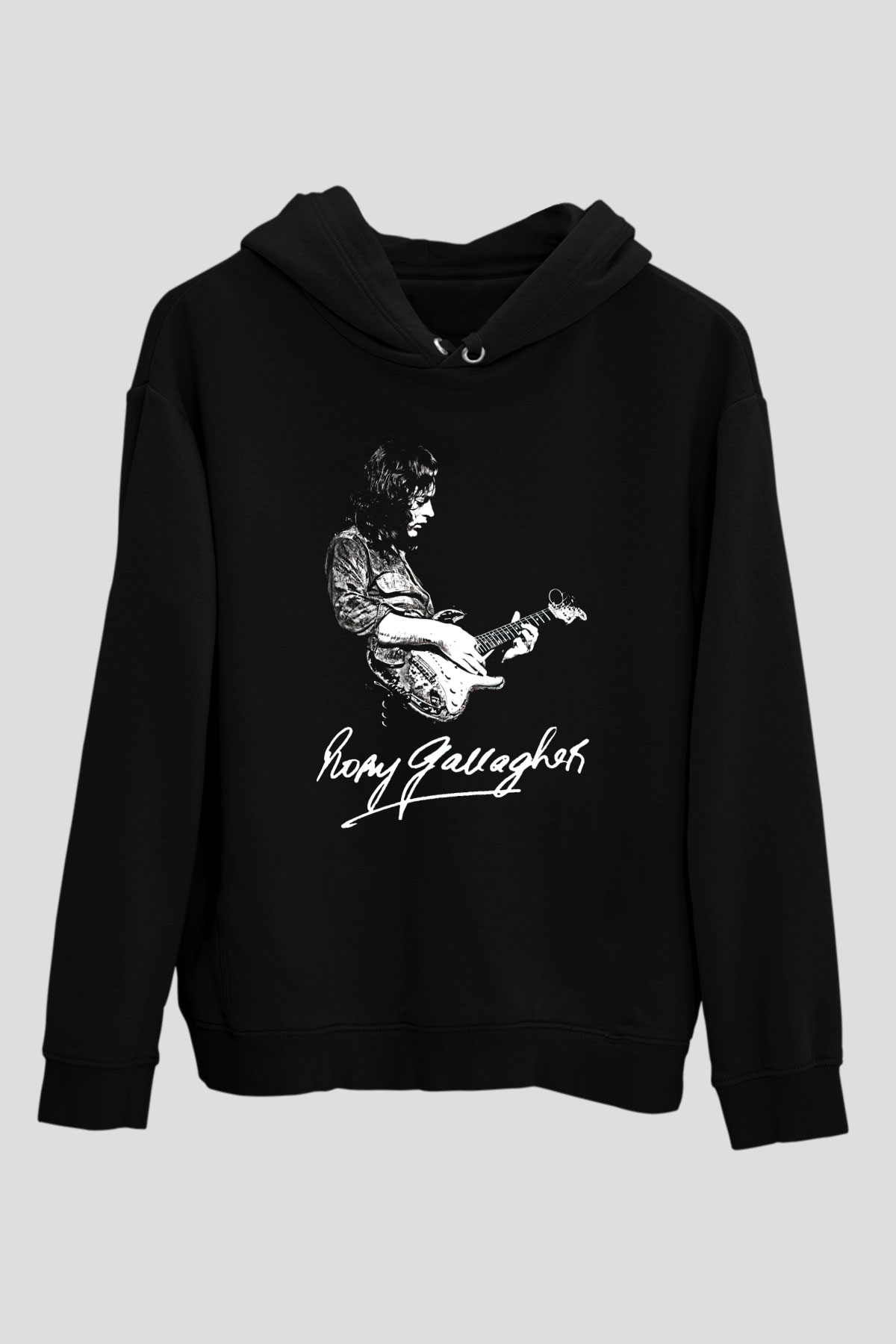 Rory Gallagher Baskılı Unisex Siyah Kapüşonlu Sweatshirt