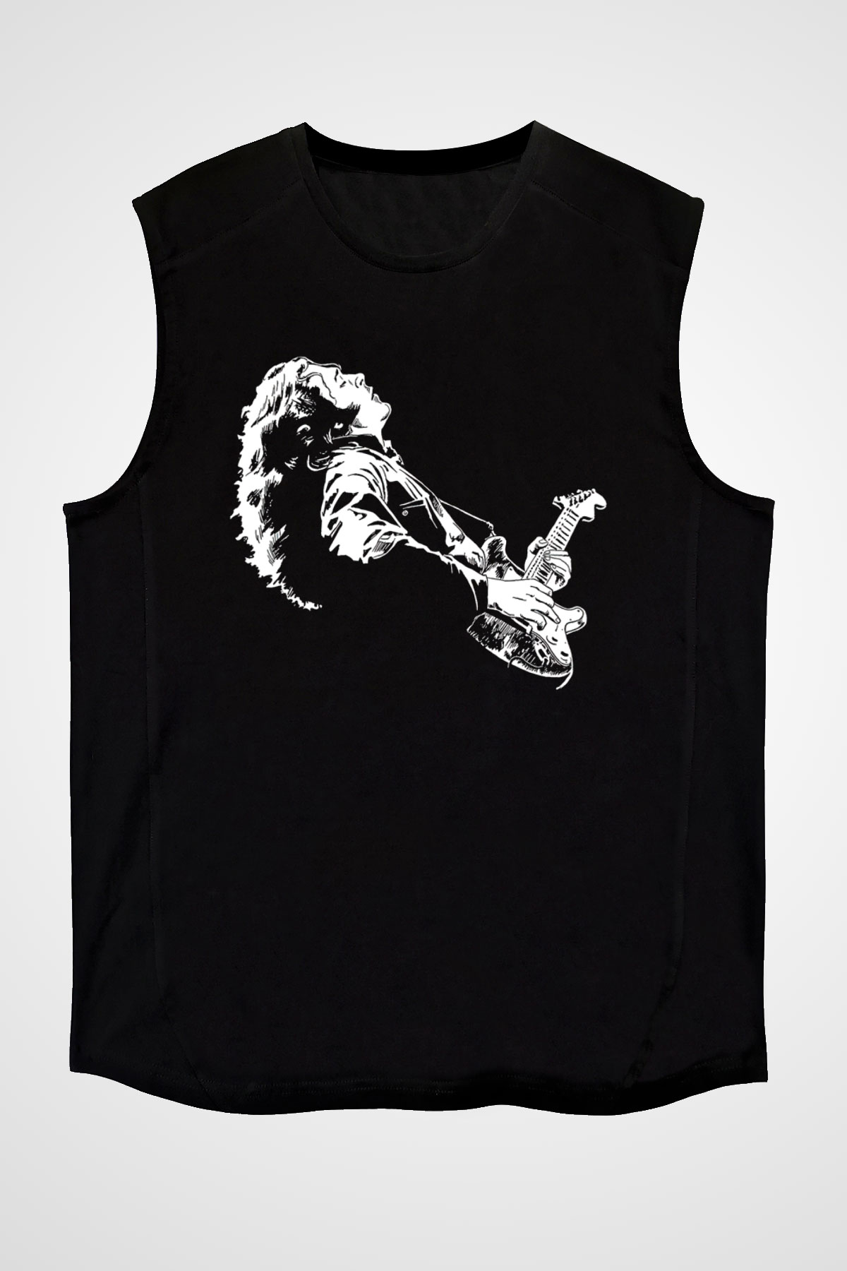 Rory Gallagher Baskılı Unisex Siyah Kolsuz Tişört - Tshirt