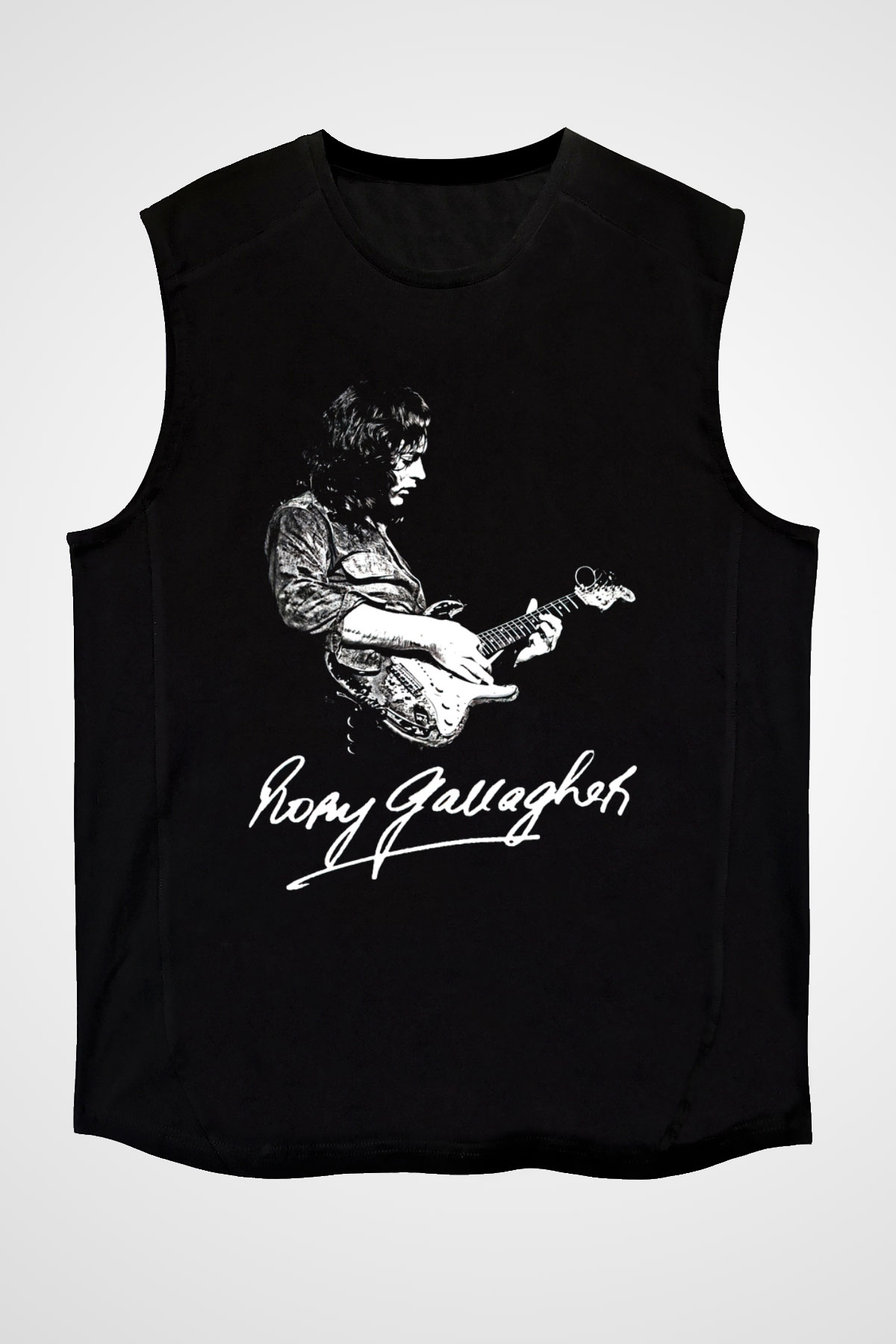 Rory Gallagher Baskılı Unisex Siyah Kolsuz Tişört - Tshirt