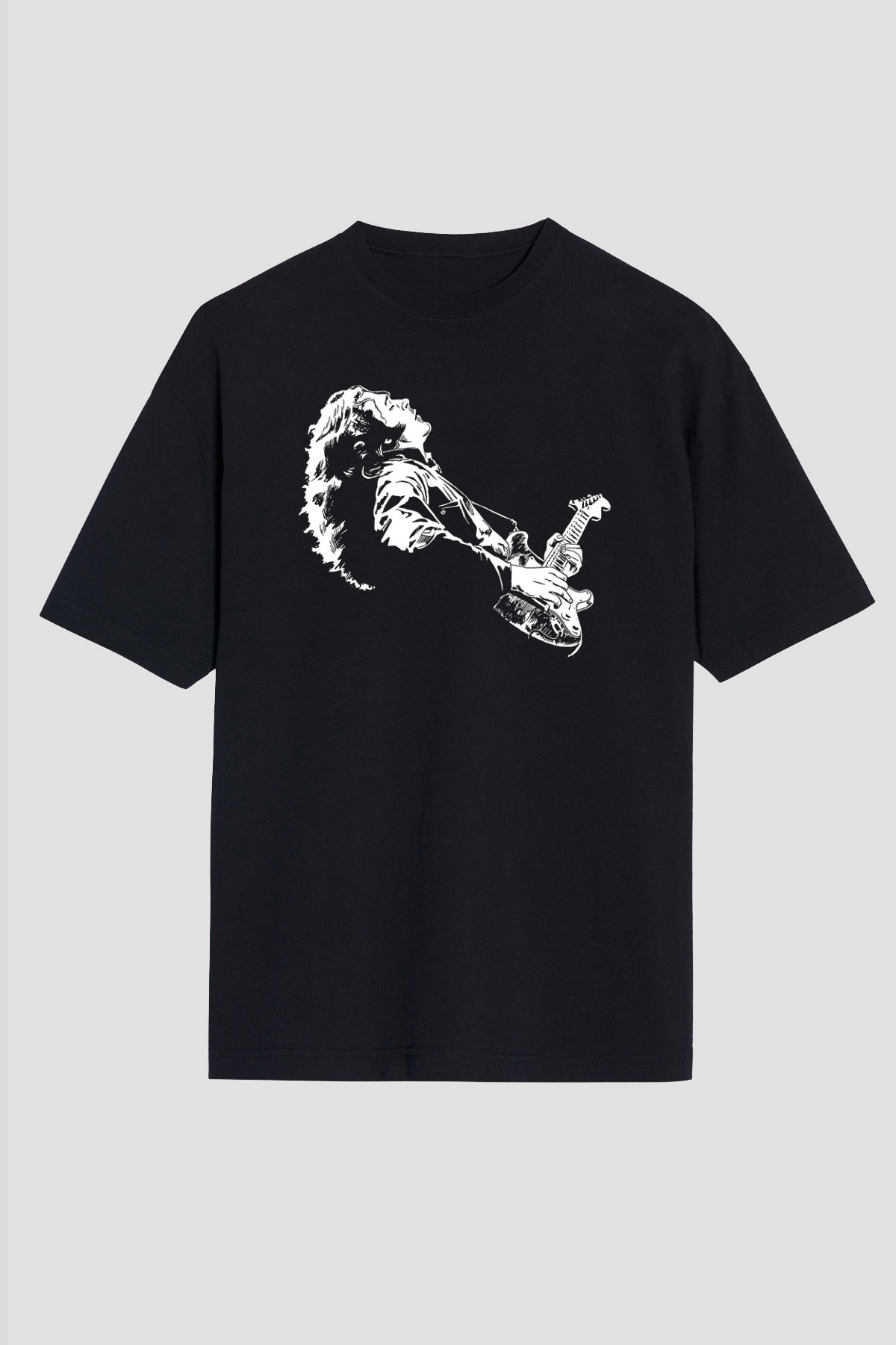 Rory Gallagher Baskılı Unisex Siyah Oversize Tişört - Tshirt
