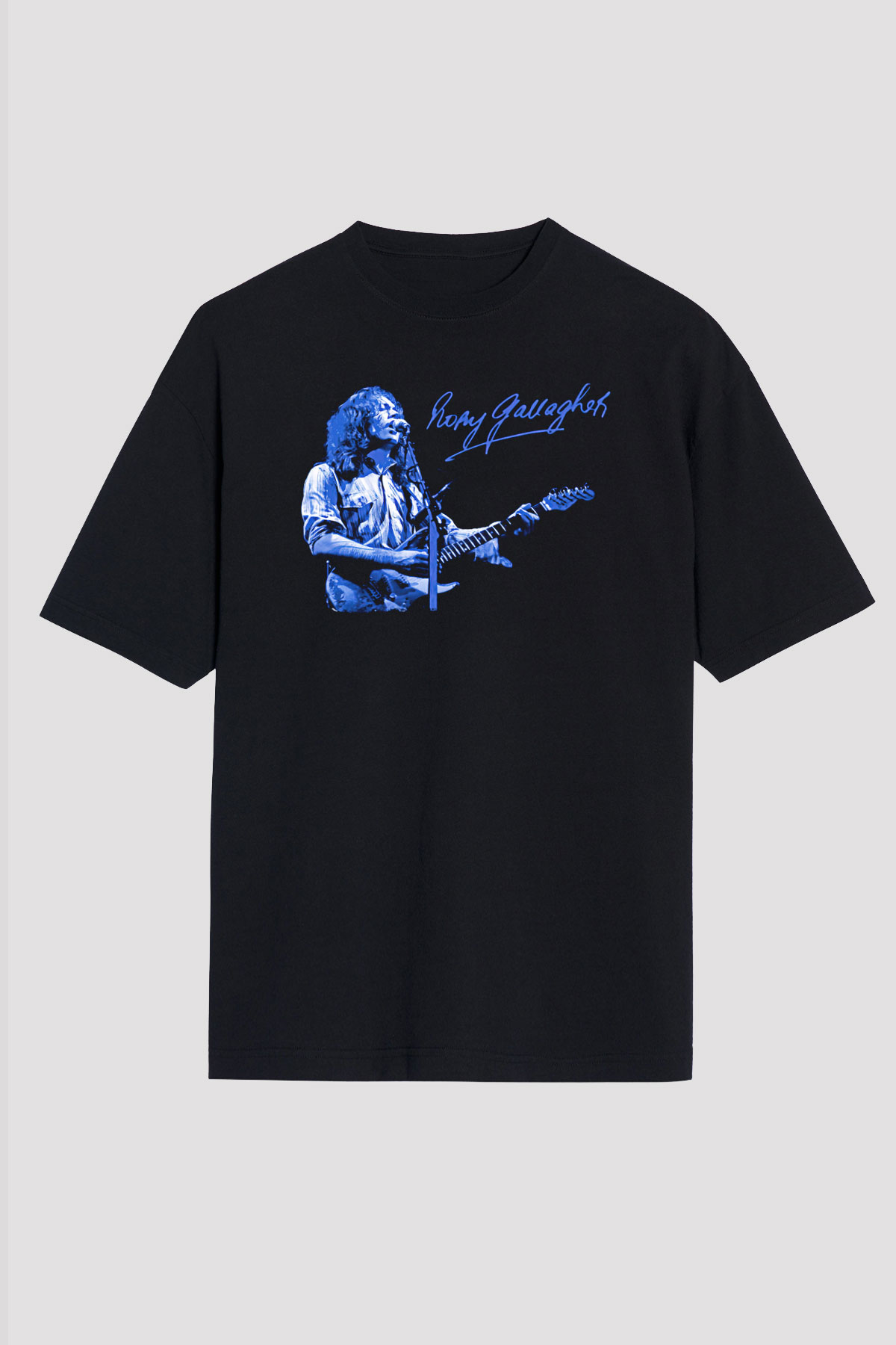 Rory Gallagher Baskılı Unisex Siyah Oversize Tişört - Tshirt