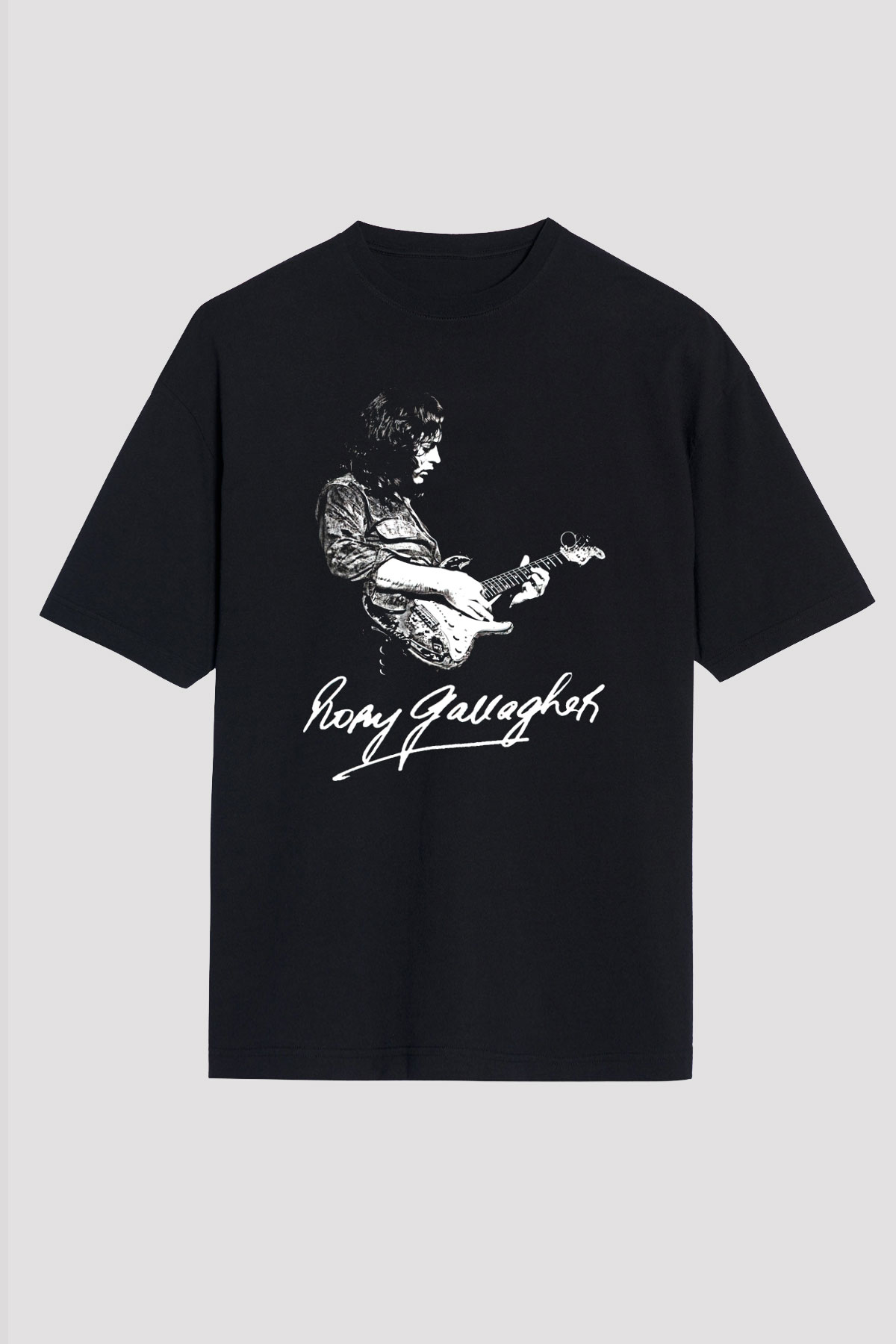Rory Gallagher Baskılı Unisex Siyah Oversize Tişört - Tshirt