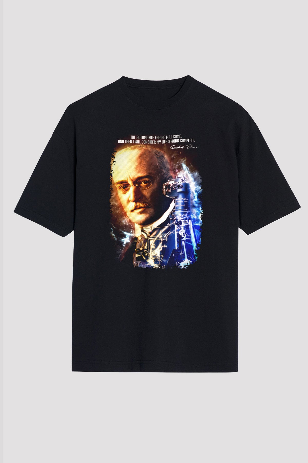 Rudolf Diesel Baskılı Unisex Oversize Tişört - Tshirt