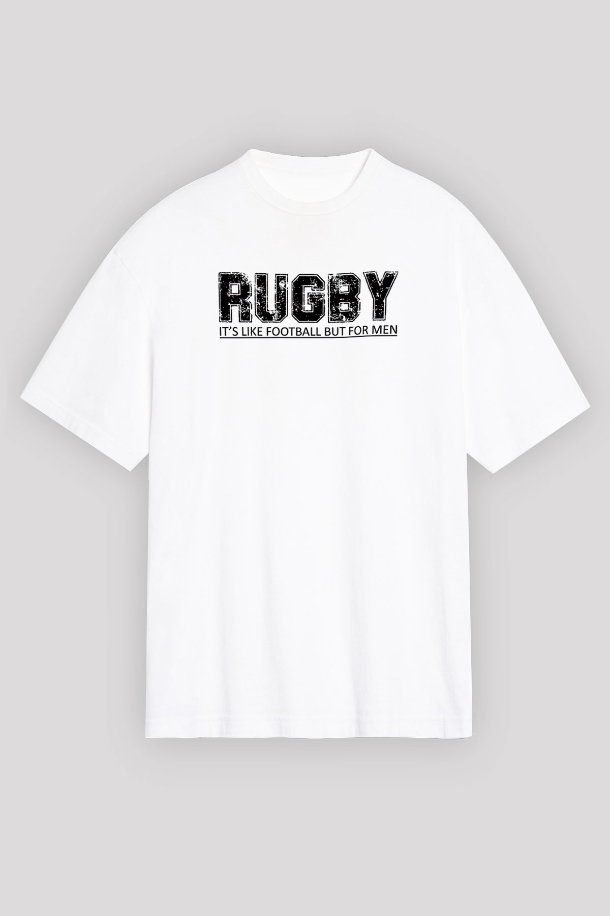 Rugby Baskılı Unisex Beyaz Oversize Tişört - Tshirt