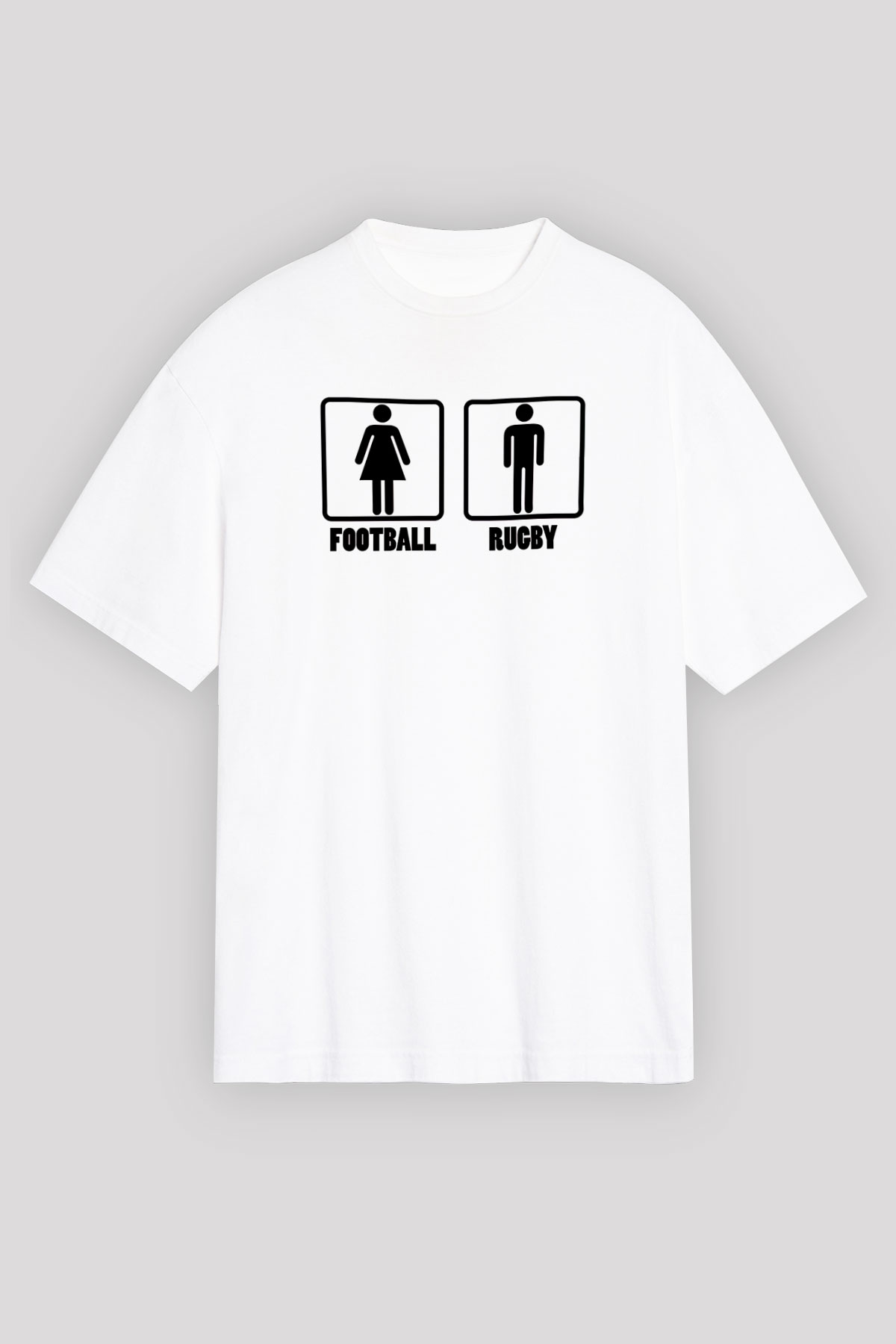 Rugby Baskılı Unisex Beyaz Oversize Tişört - Tshirt