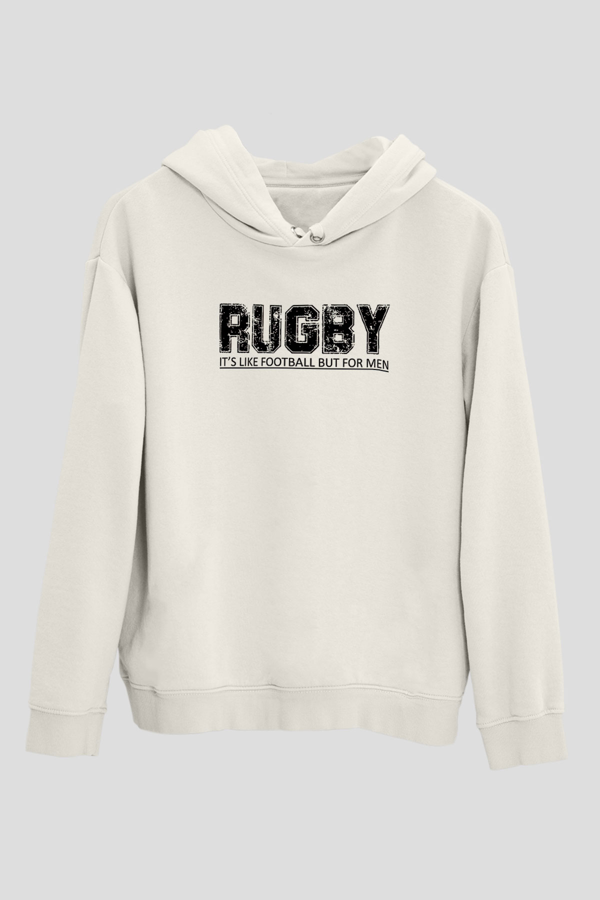 Rugby Baskılı Unisex Ekru Hoodie