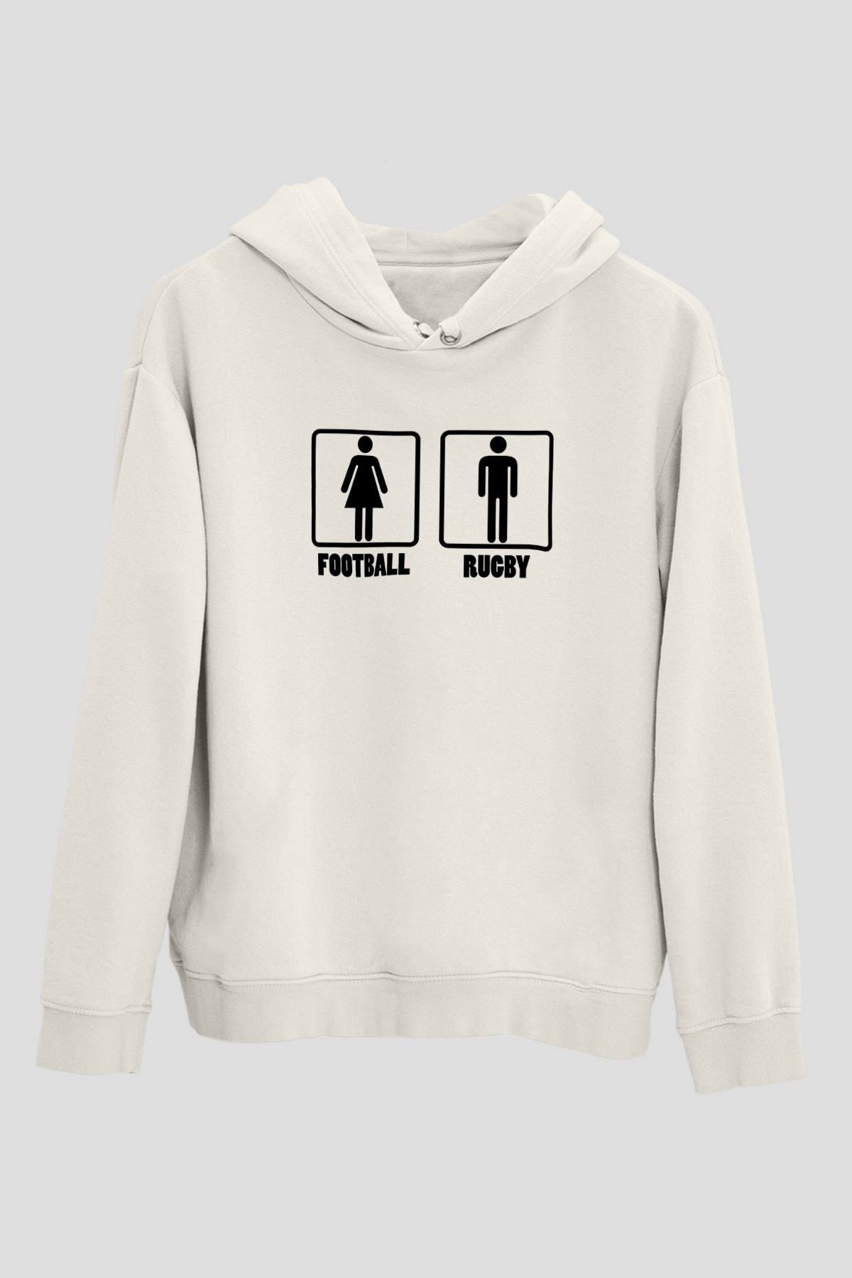 Rugby Baskılı Unisex Ekru Hoodie