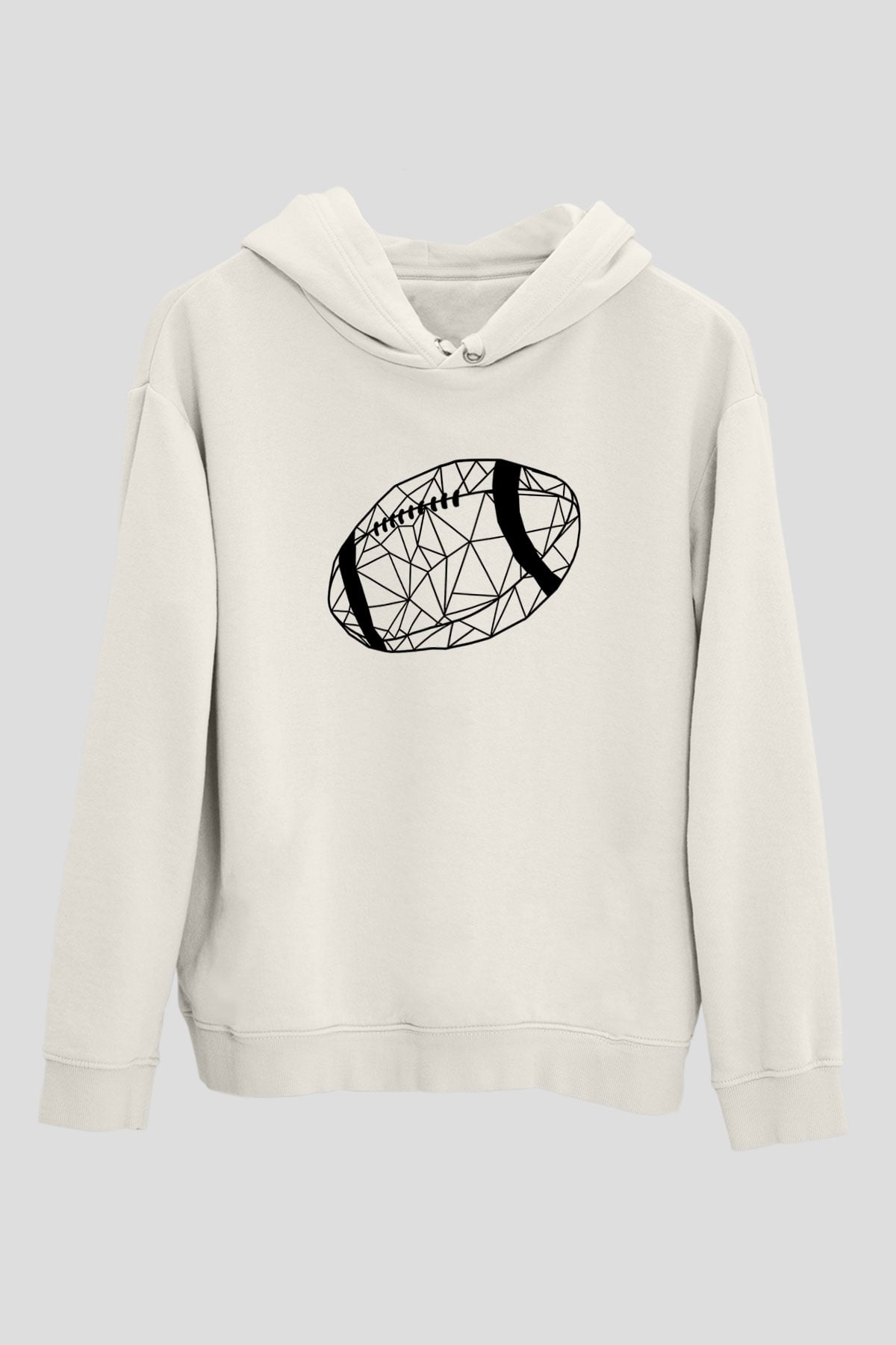 Rugby Baskılı Unisex Ekru Hoodie