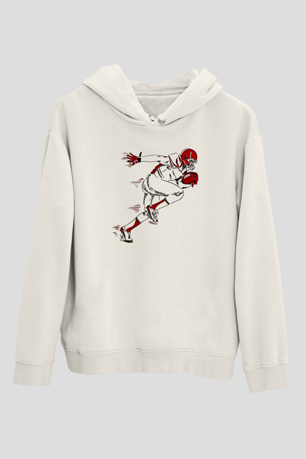 Rugby Baskılı Unisex Ekru Hoodie