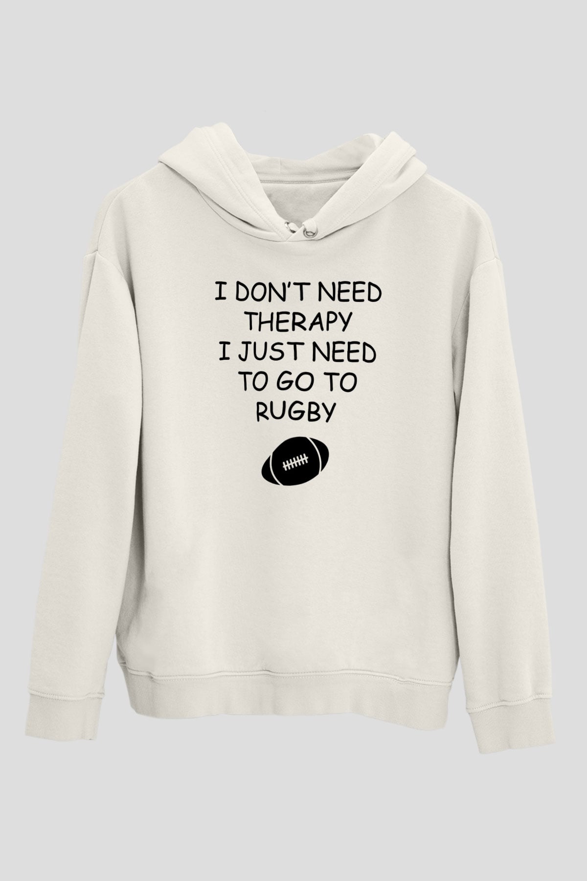 Rugby Baskılı Unisex Ekru Hoodie