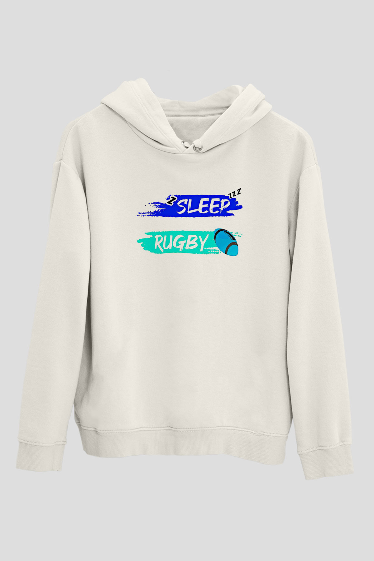 Rugby Baskılı Unisex Ekru Hoodie