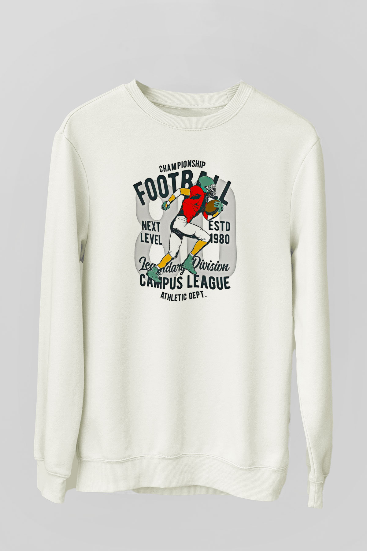 Rugby Baskılı Unisex Ekru Sweatshirt