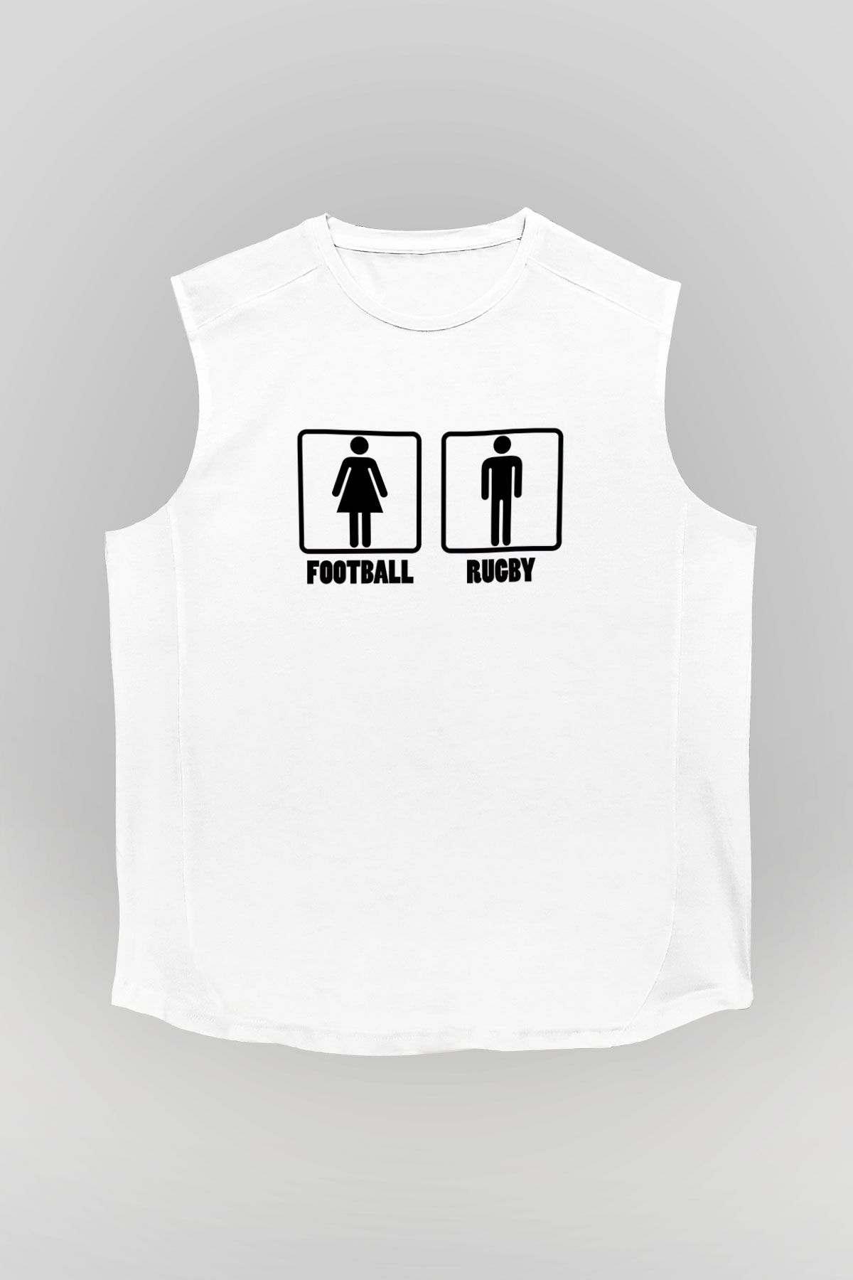 Rugby Baskılı Unisex Kolsuz Beyaz Tişört