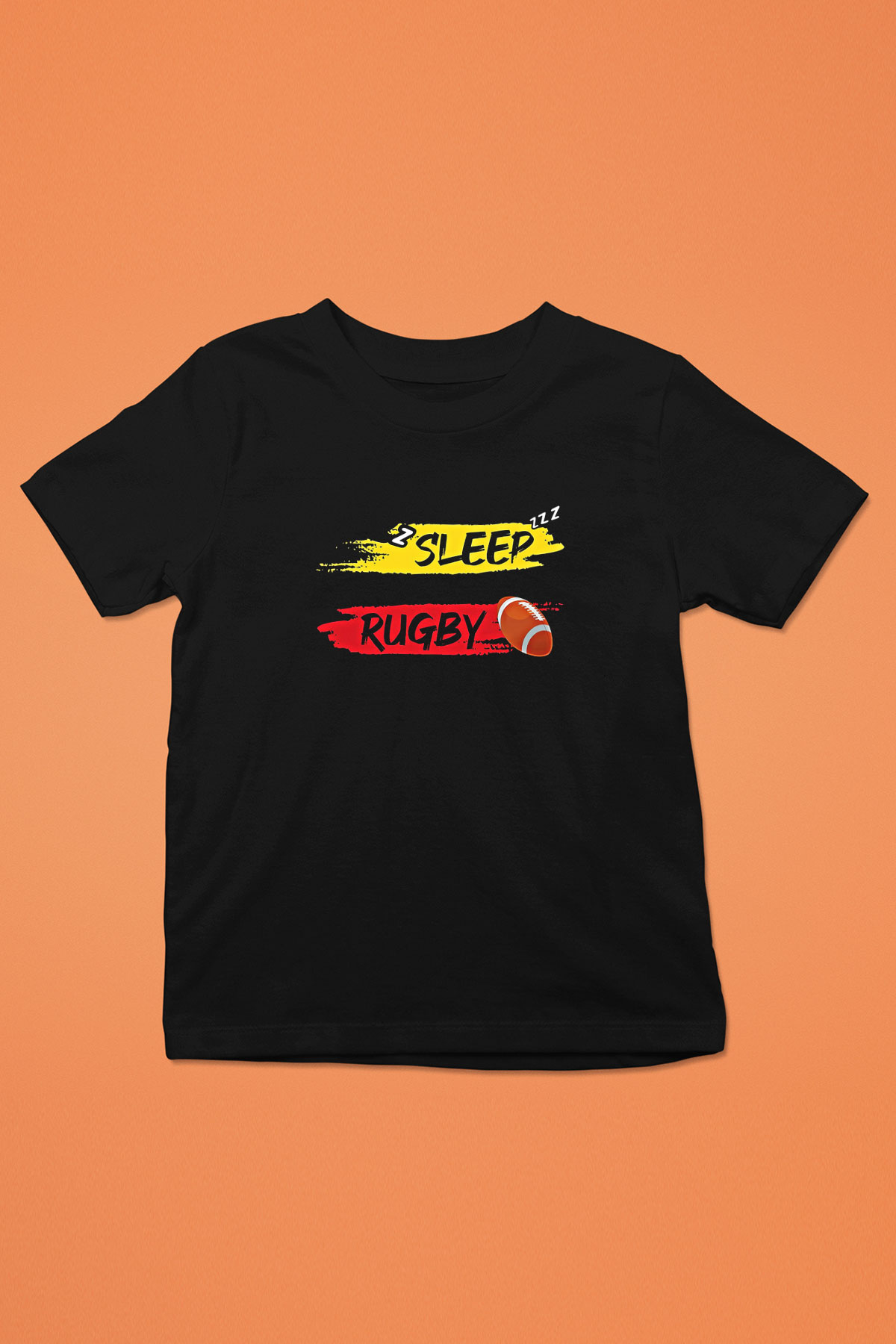 Rugby Baskılı Unisex Siyah Çocuk Tİşörtü - Tshirt