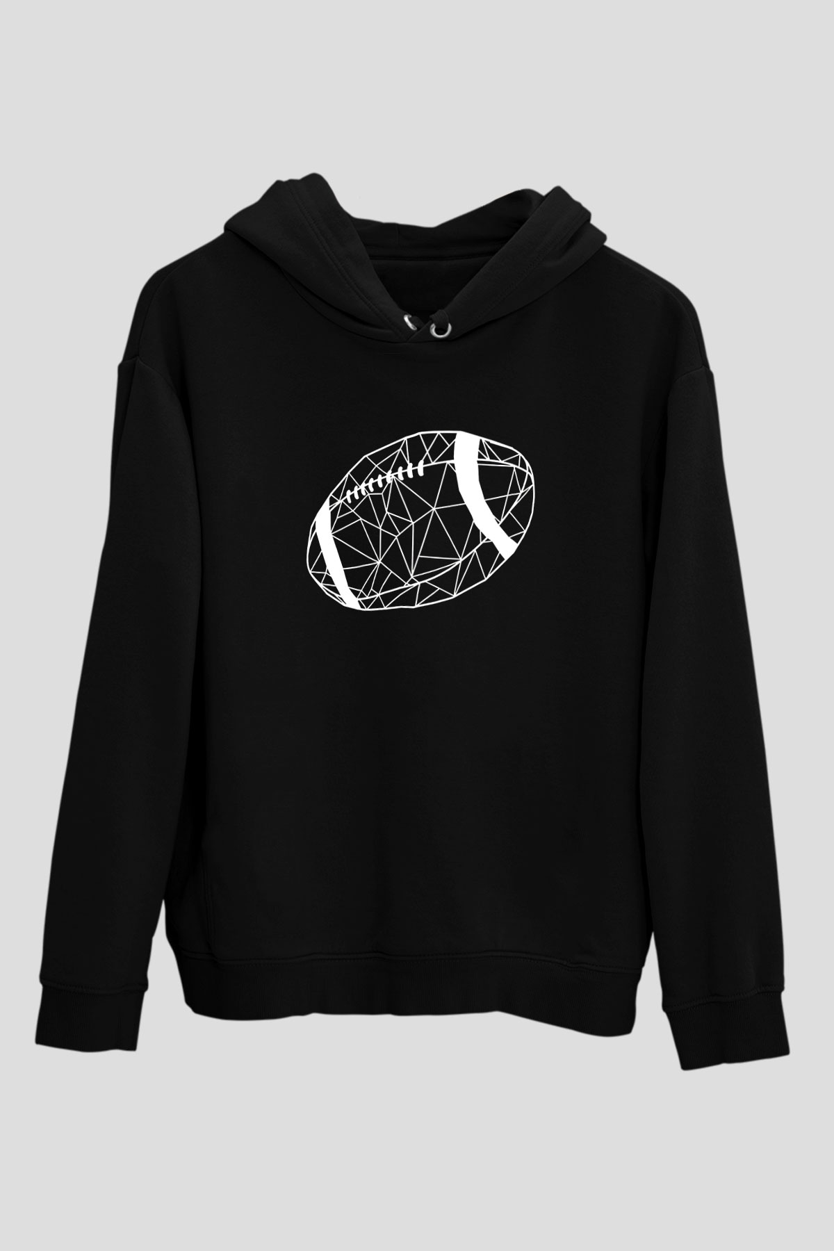 Rugby Baskılı Unisex Siyah Kapüşonlu Sweatshirt