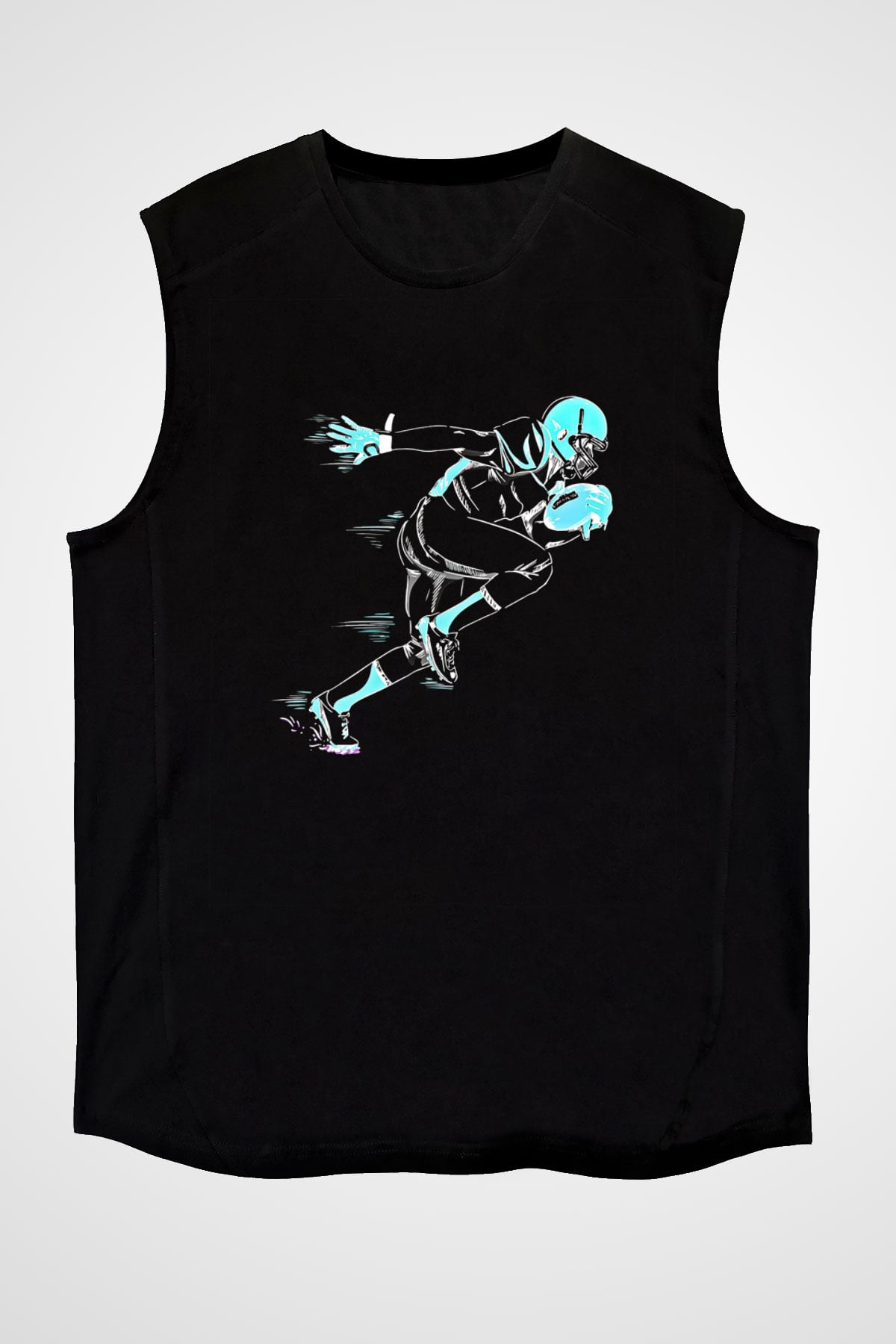 Rugby Baskılı Unisex Siyah Kolsuz Tişört