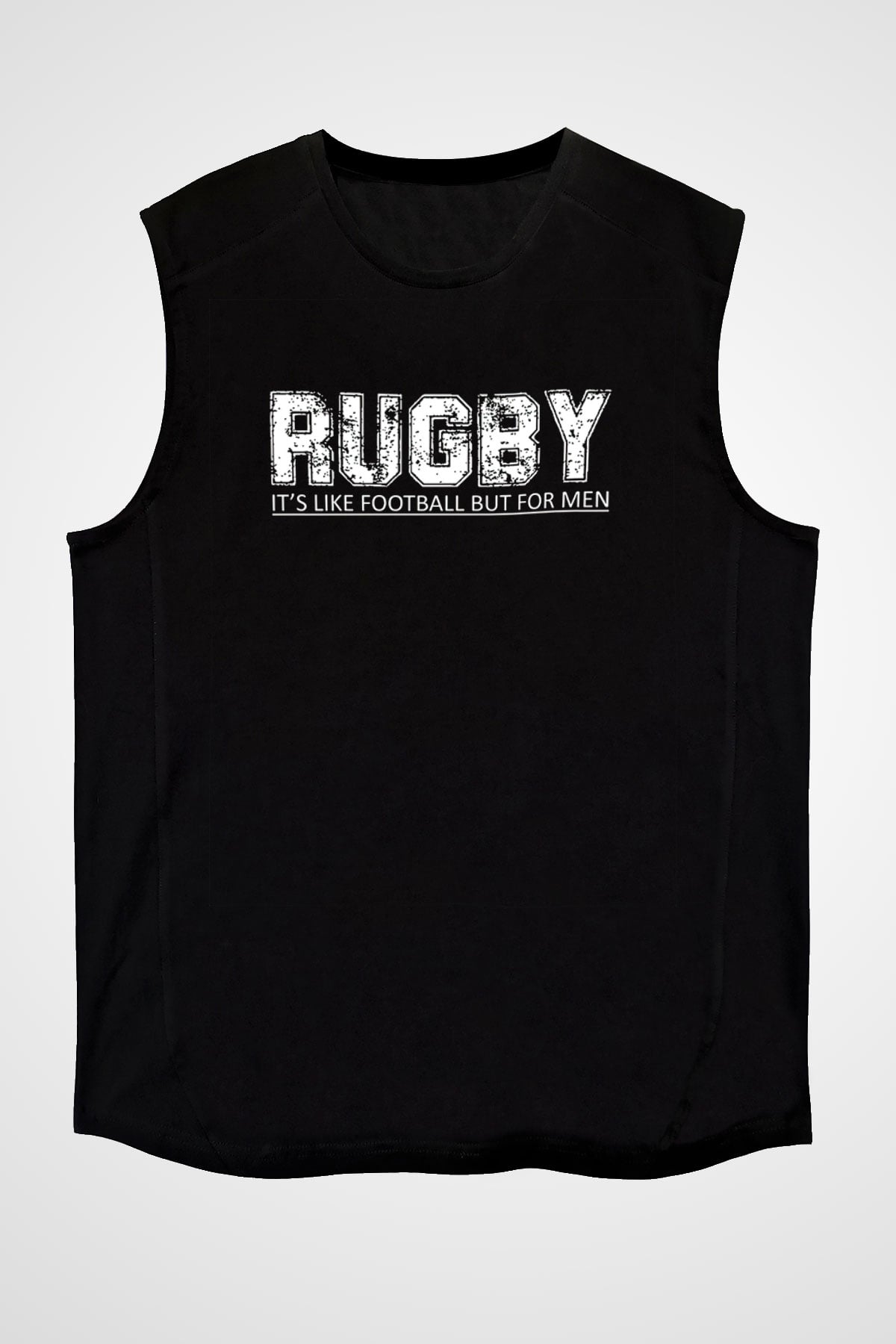 Rugby Baskılı Unisex Siyah Kolsuz Tişört