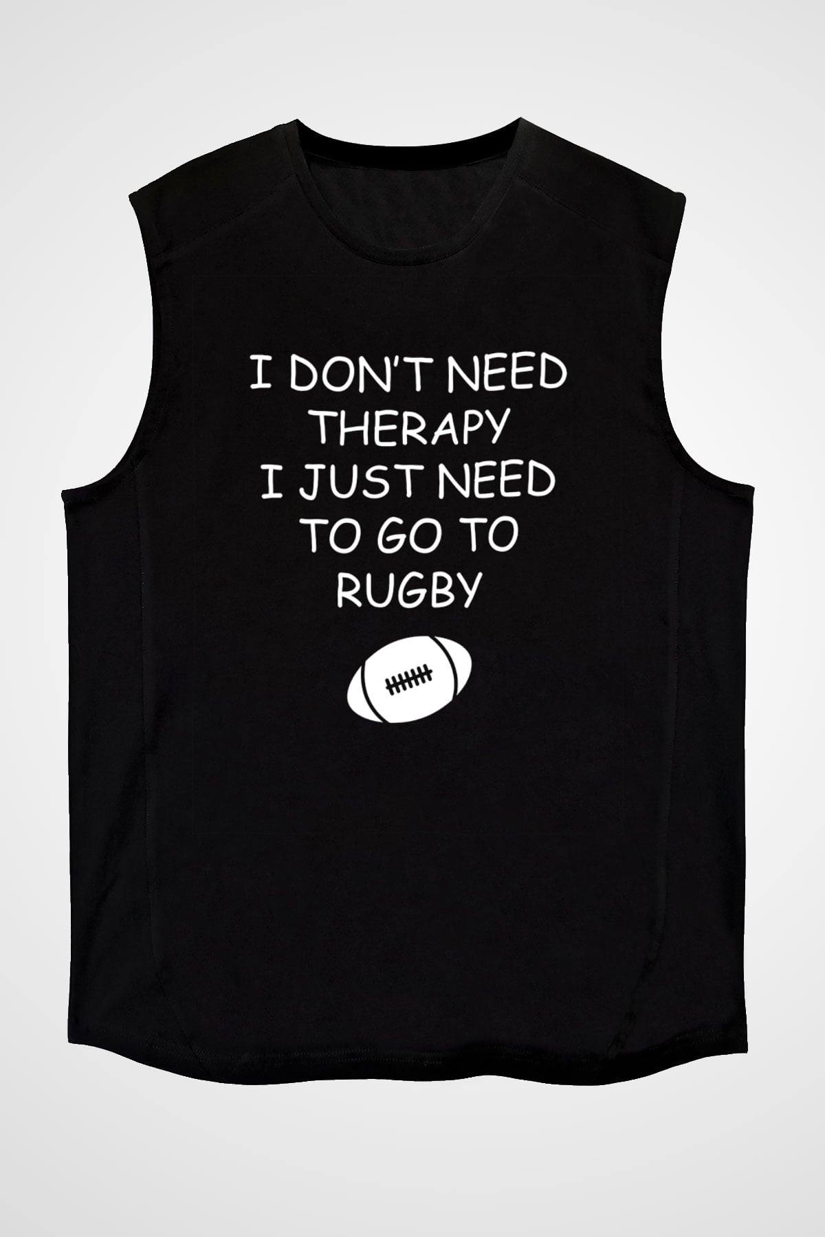 Rugby Baskılı Unisex Siyah Kolsuz Tişört
