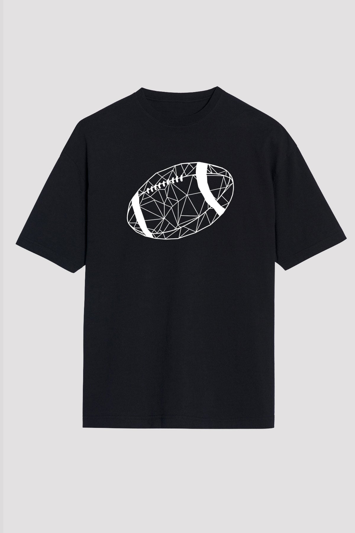Rugby Baskılı Unisex Siyah Oversize Tişört
