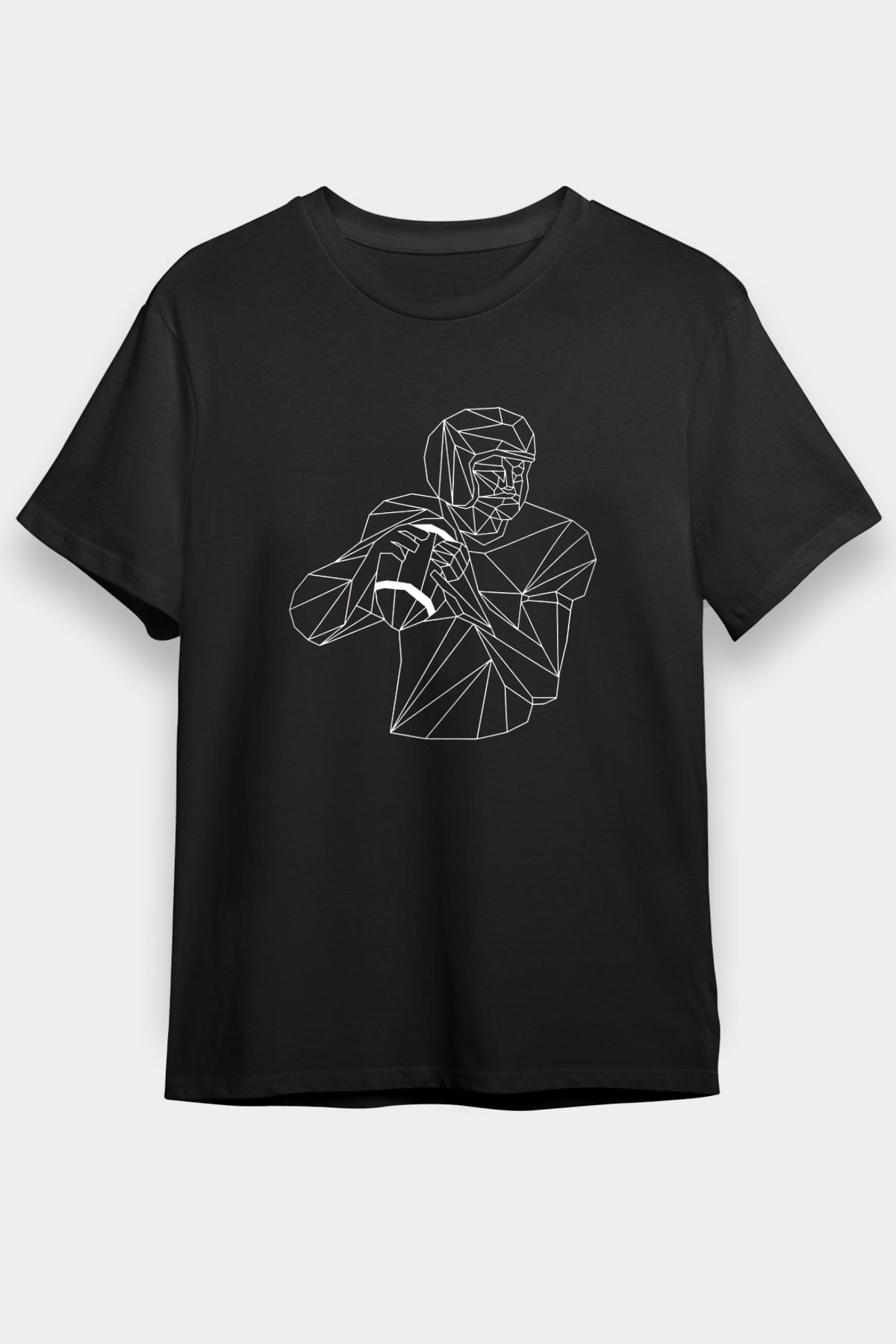 Rugby Baskılı Unisex Siyah Tişört - Tshirt